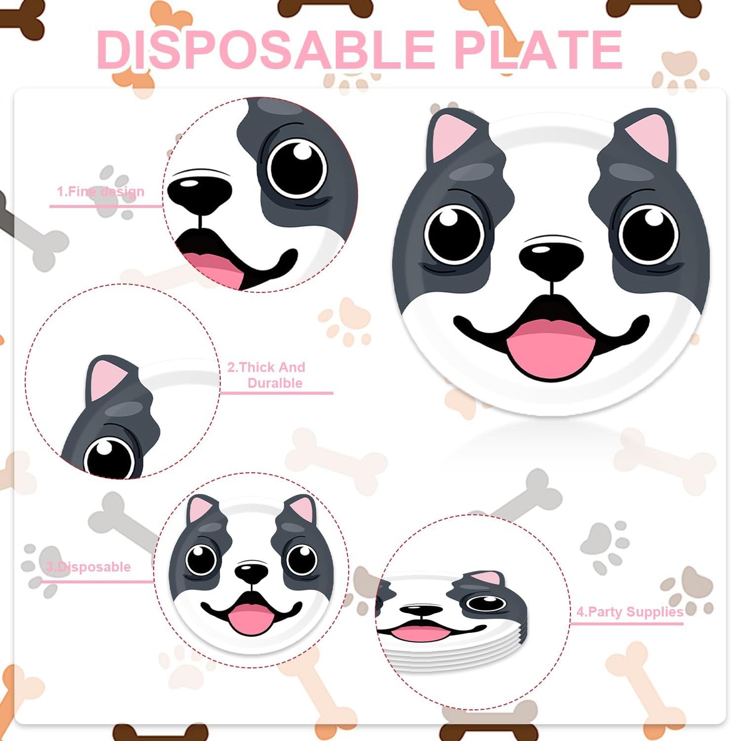 48Pcs Dog Birthday Decorations Disposable Paper Plates and Napkins Forks Set for Pet Puppy Baby Shower Party Supplies Dog Party Decorations Serves 16