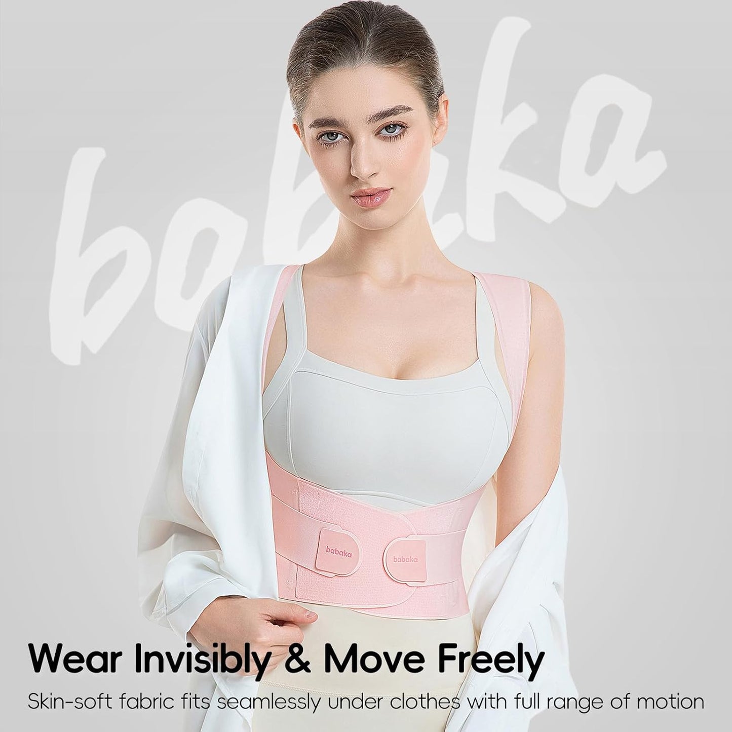 babaka Posture Corrector for Women, Invisible Lightweight Adjustable Back Brace for Upper and Lower Back Pain Relief, Hunchback, Hump, Scoliosis, Thoracic, Spine Corrector Under Clothes (Pink, Medium, Waist: 29''-35'')