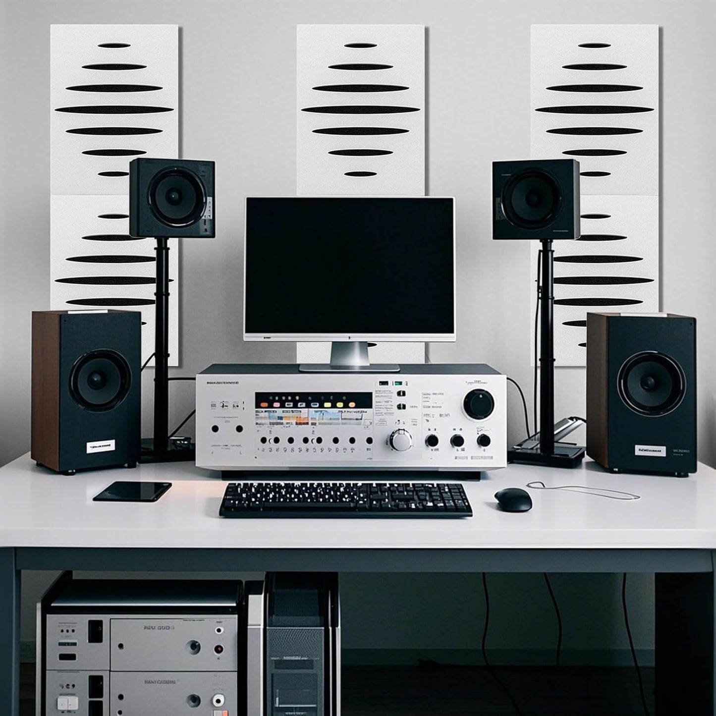 Art3d 6-Pack Self-Adhesive Soundproof Acoustic Panels for Wall, 16 x 12 Inch Wave Design Noise Block with Polyester & Foam for Bedroom Studio Office