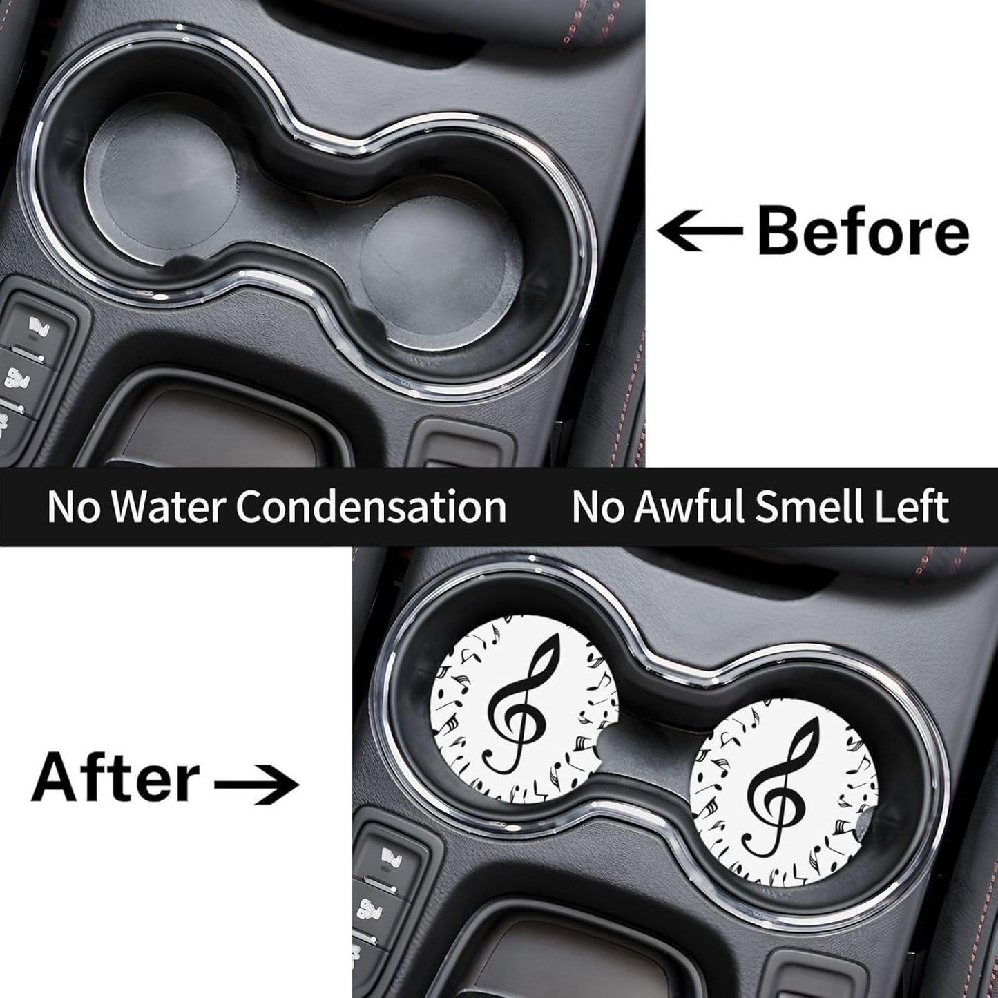 Car Cup Holder Coasters, Music Musical Notes Car Coasters for Cup Holder Drinks, 2 Pack Ceramic Cute Auto Interior Accessories for Women Men