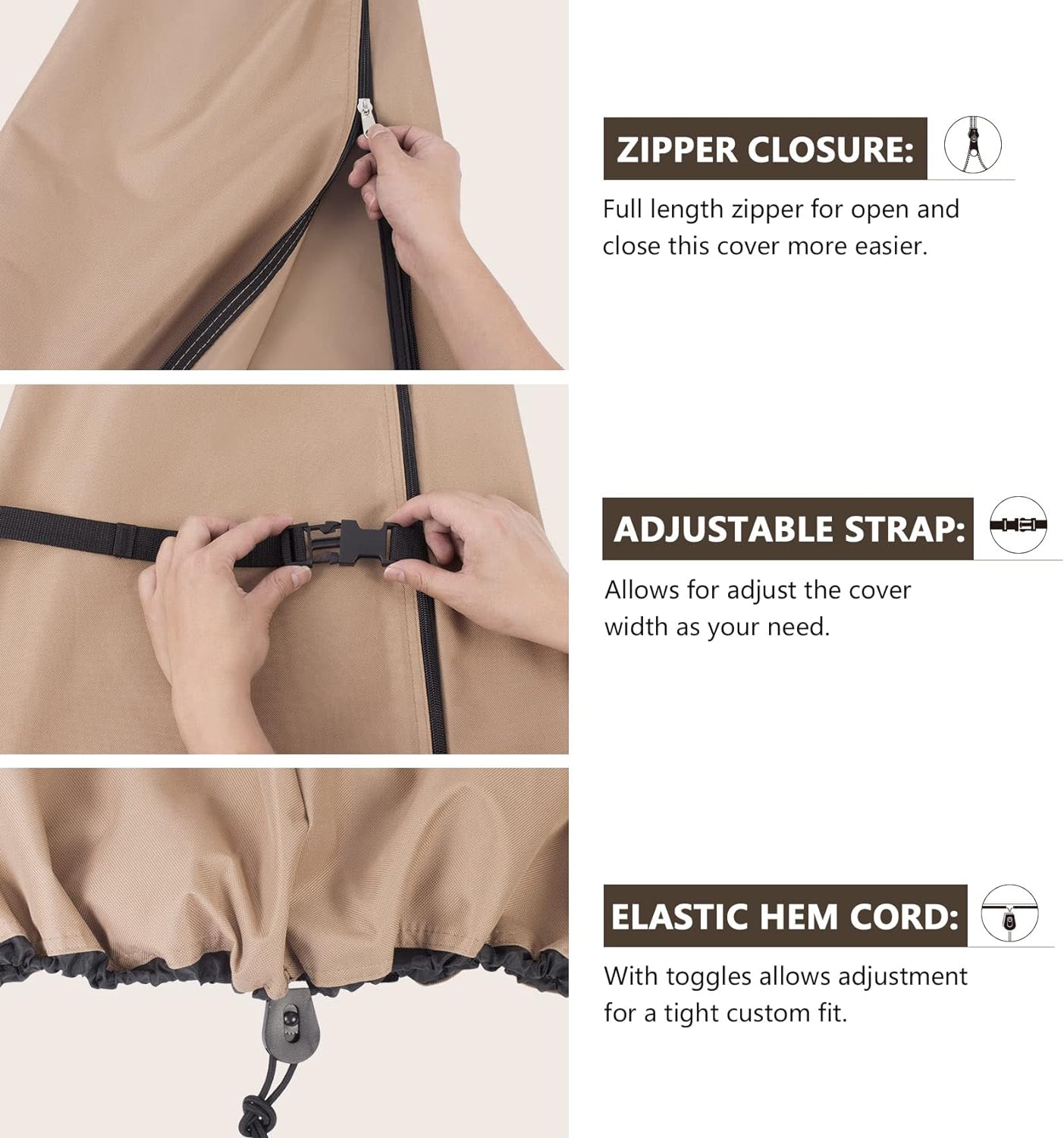 ULTCOVER Patio Parasol 600D Waterproof Outdoor Market Extra Large Umbrella Cover - Fits Double-Sided Umbrella 13-15 Feet