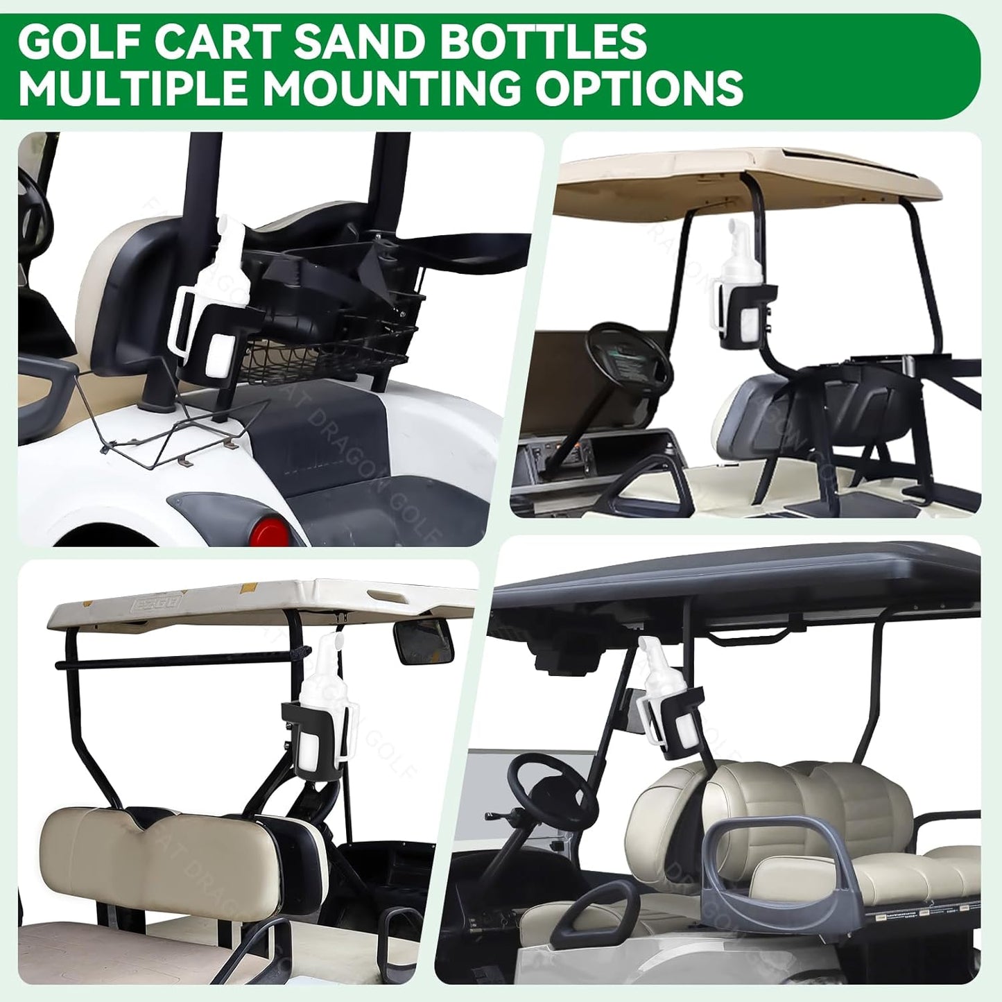 Panglong Universal Golf Cart Sand Bottle with Handle 1PCS, Dual Installation Options Drill/No-Drilling Divot Filler Sand Bottle-35oz ABS, Compatible with Yamaha, Club Car, EZGO Models