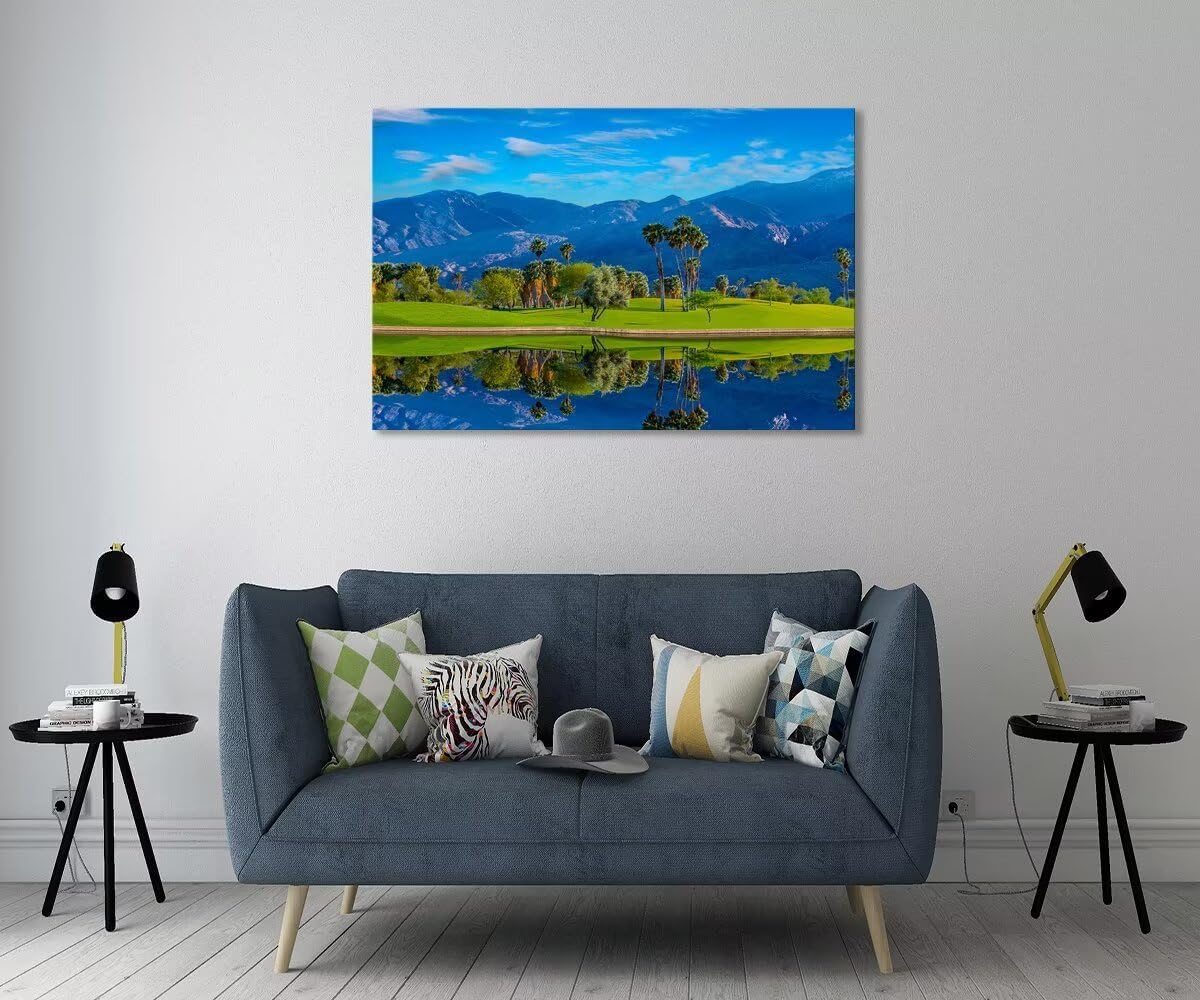 Sonoran Desert of southern California Golf Course Canvas Wall Art for Living Room Bedroom Bathroom Home Decorations Golf Course Picture Poster Framed Artwork Ready to Hang(18''H x 24''W)