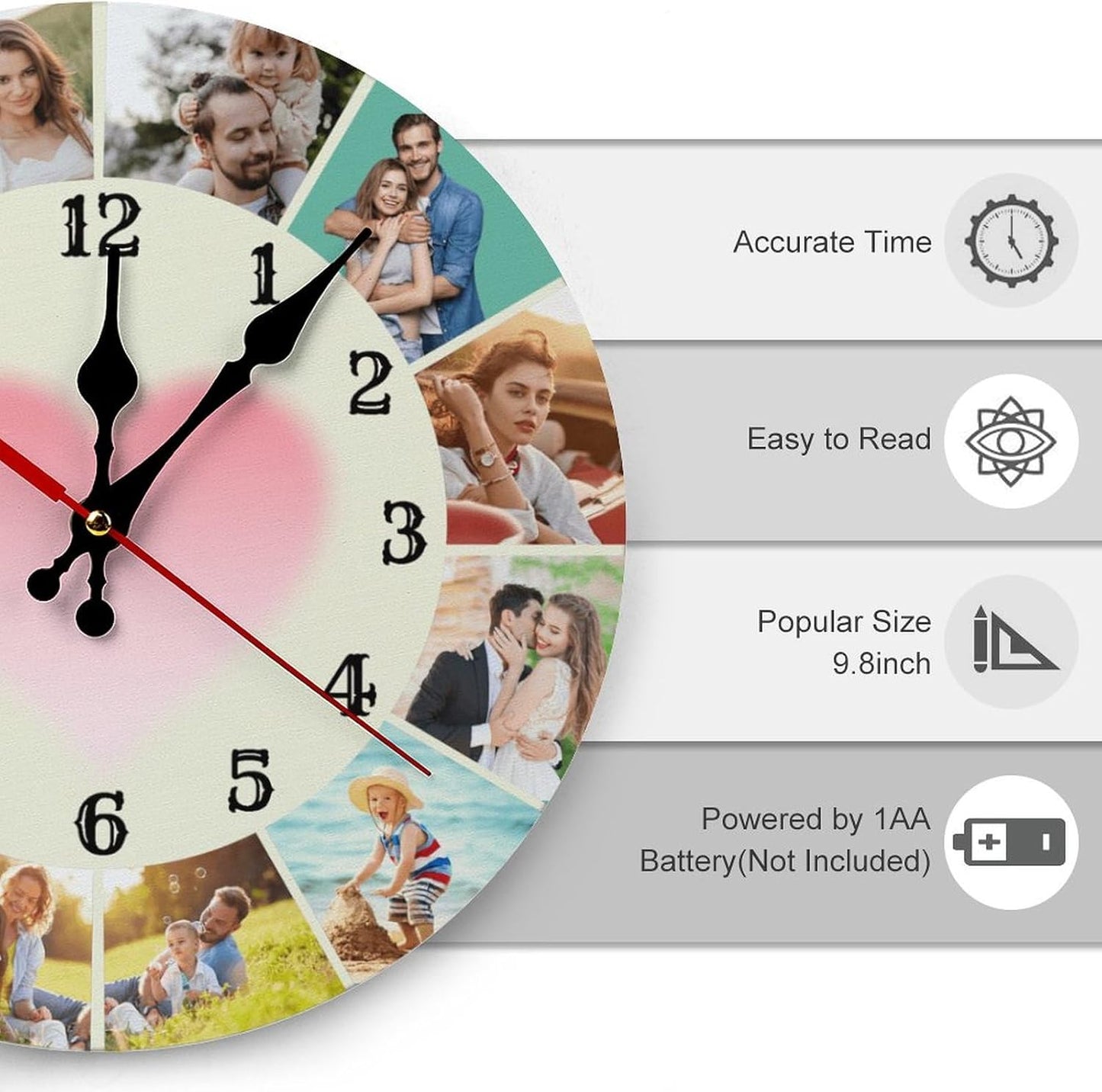 Custom Wall Clock,Personalized Wood Clock add Your Photo/Text,Customizable Silent Round Decoration for Kitchen Bathroom 15.7inch style7