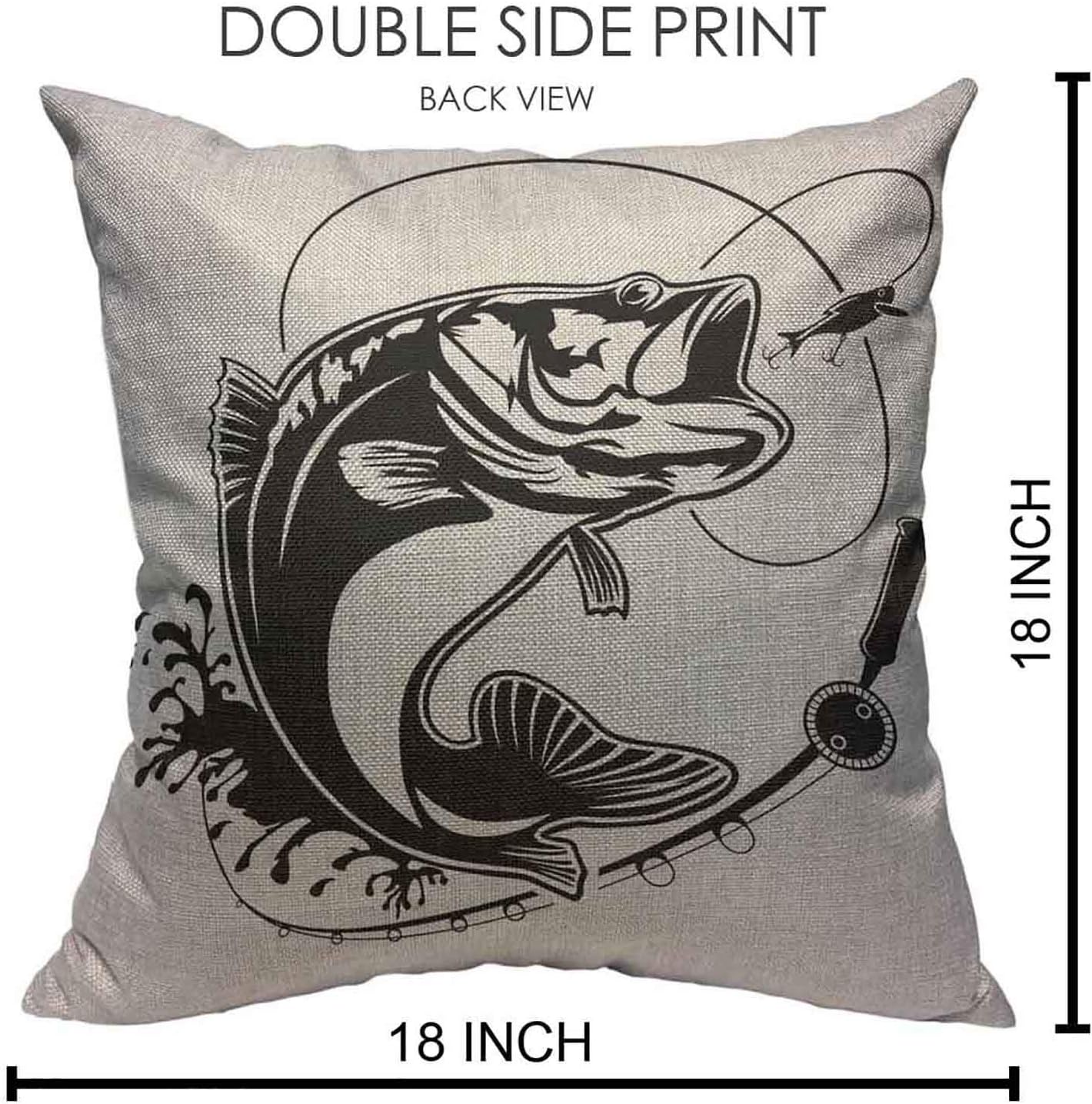 Throw Pillow Covers Black Walleye Fishing Bass Fish Club Emblem White Jump Lure Cotton Linen Decorative Square Pillowcases Cushion Cover 18 X 18 Inch