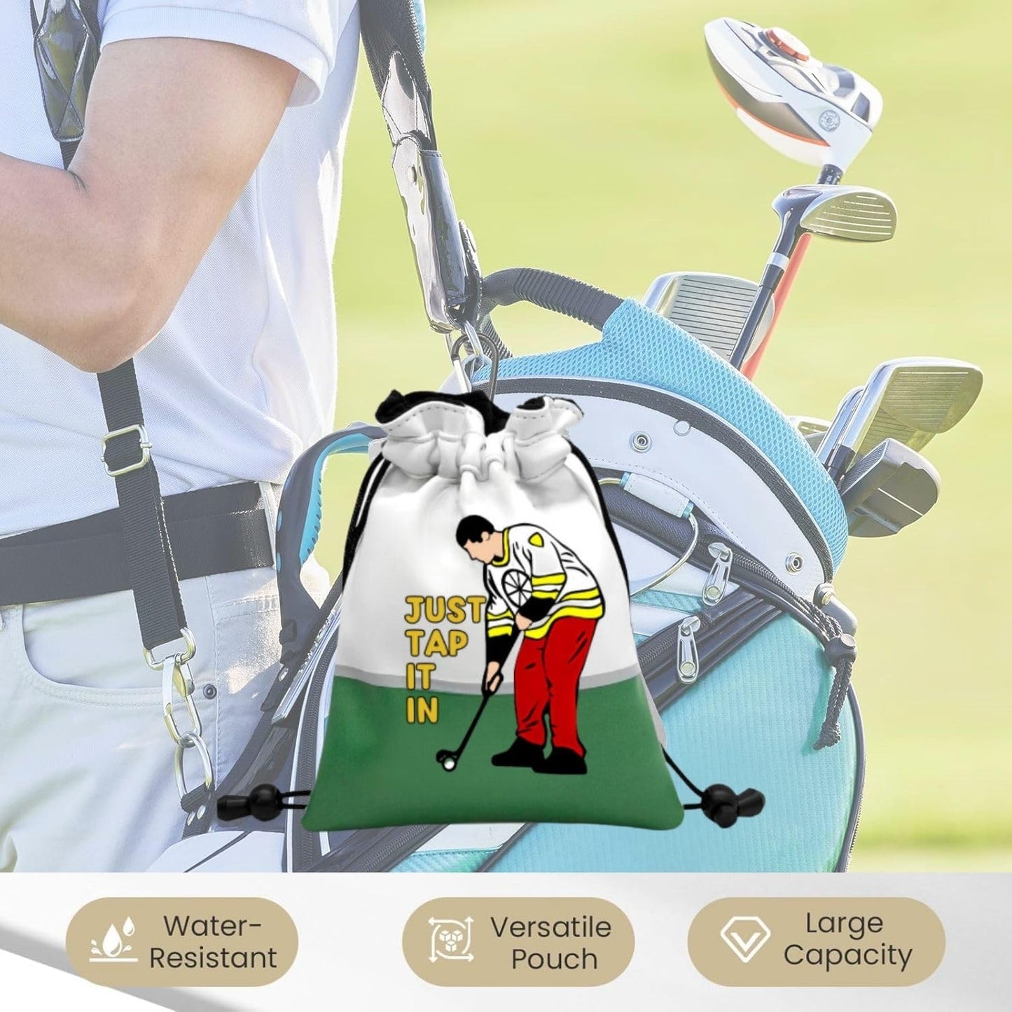Artpreti Funny Golf Valuables Pouch,Golf Pouch Bag with Drawstrings Golf Tee Bag Pouch Leather Golf Tee Ball Bag for Men Women - Just Tap It in