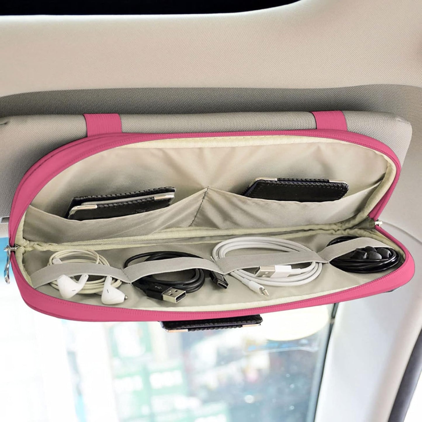 Da by Car Sun Visor Organizer Auto Interior Accessories Visor Pocket Organizer Car Truck Visor Storage Pouch Holder with Multi-Pocket Double Zippers New (Pink)