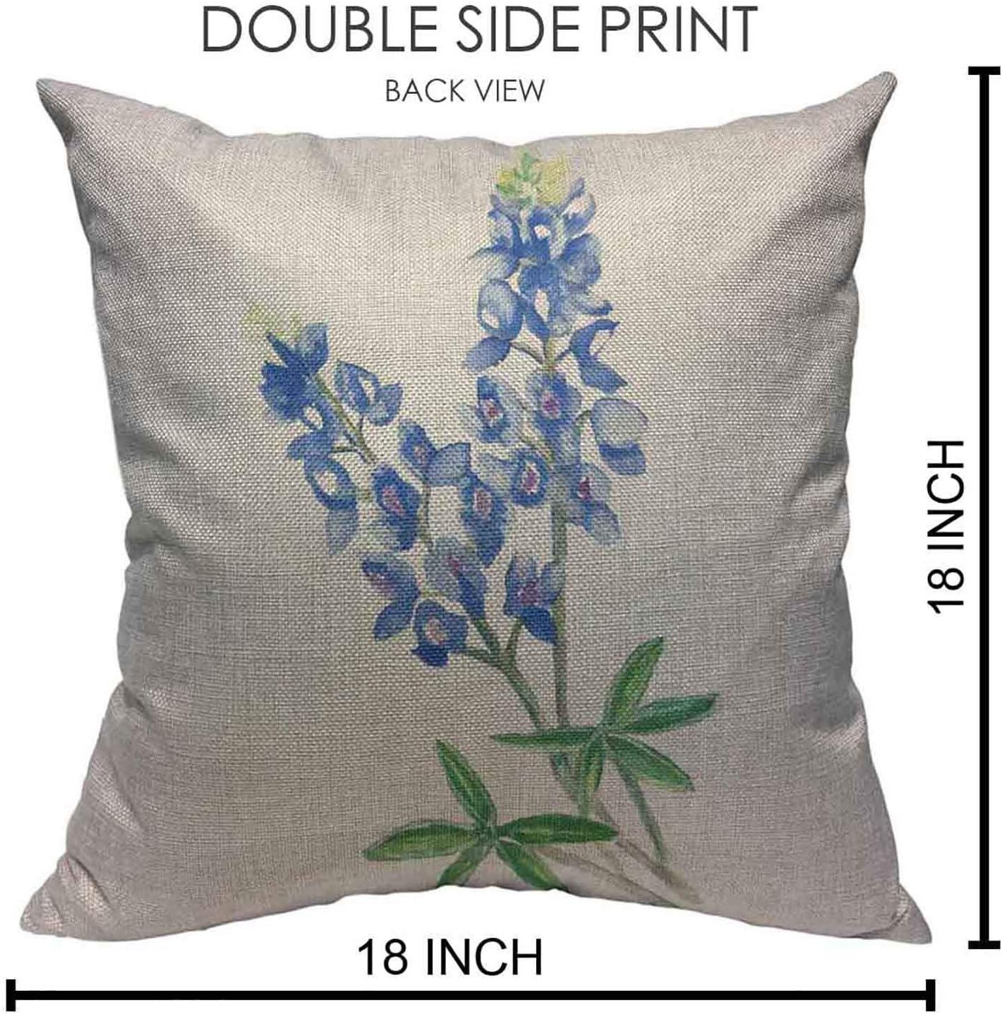 Throw Pillow Covers Blue Texas Watercolor Bluebonnet Cotton Linen Decorative Square Pillowcases Cushion Cover 18 X 18 Inch