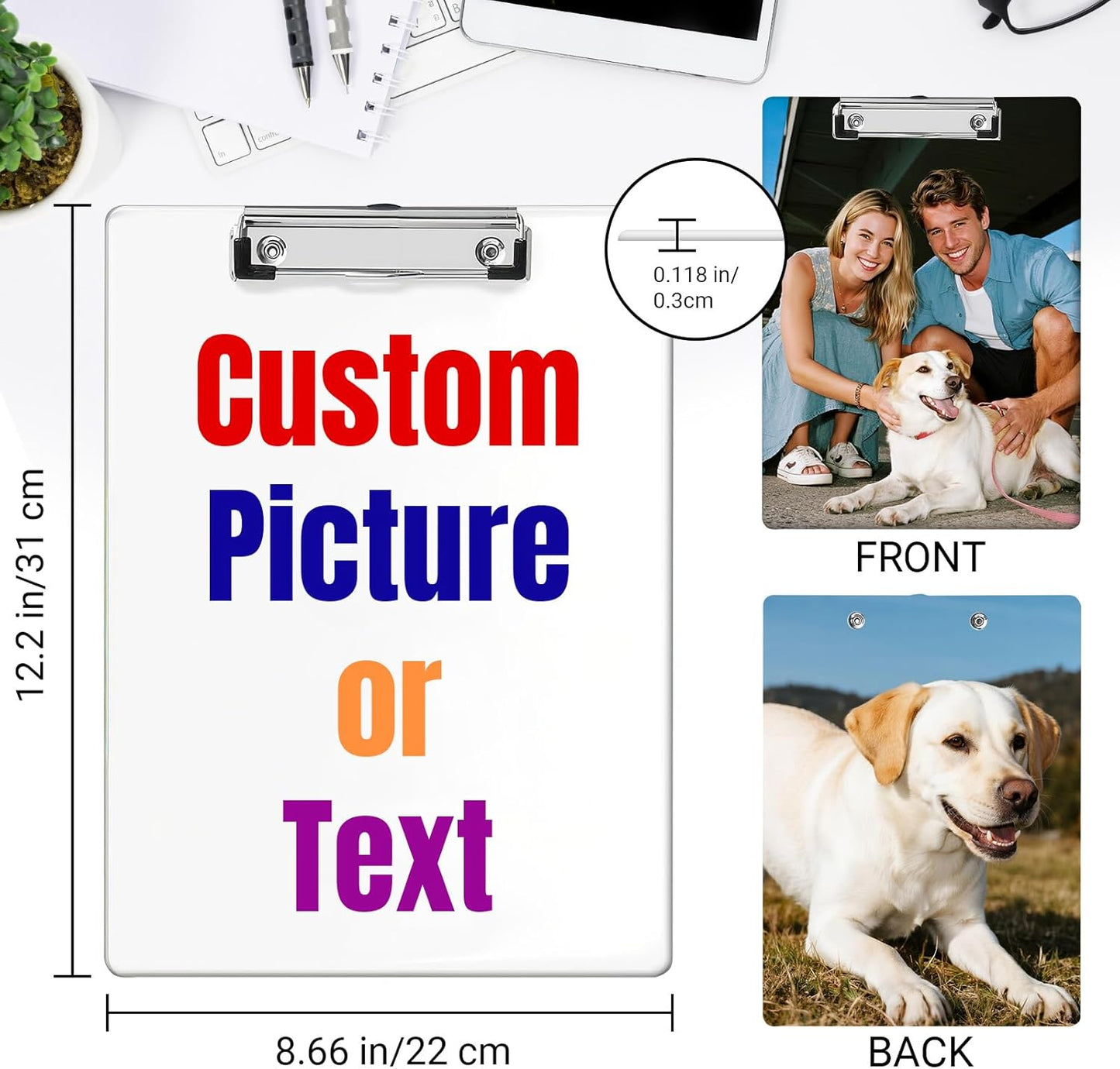 Personalized Acrylic Clipboard with Name Photo Logo Custom Clipboard for Kids Women Men Custom Back to School Teacher Nurse Gift for Teachers Nurses Classroom Office