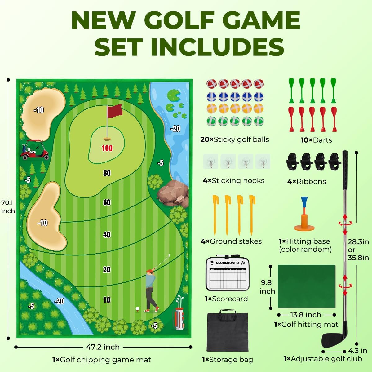 Golf Chipping Game Mat Set, Golf Hitting Training Mat Practice Outdoor Indoor for Adults Family, Kids Outdoor Play Equipment, Stick Chip Games for Backyard Office Home (70.1x47.2in)