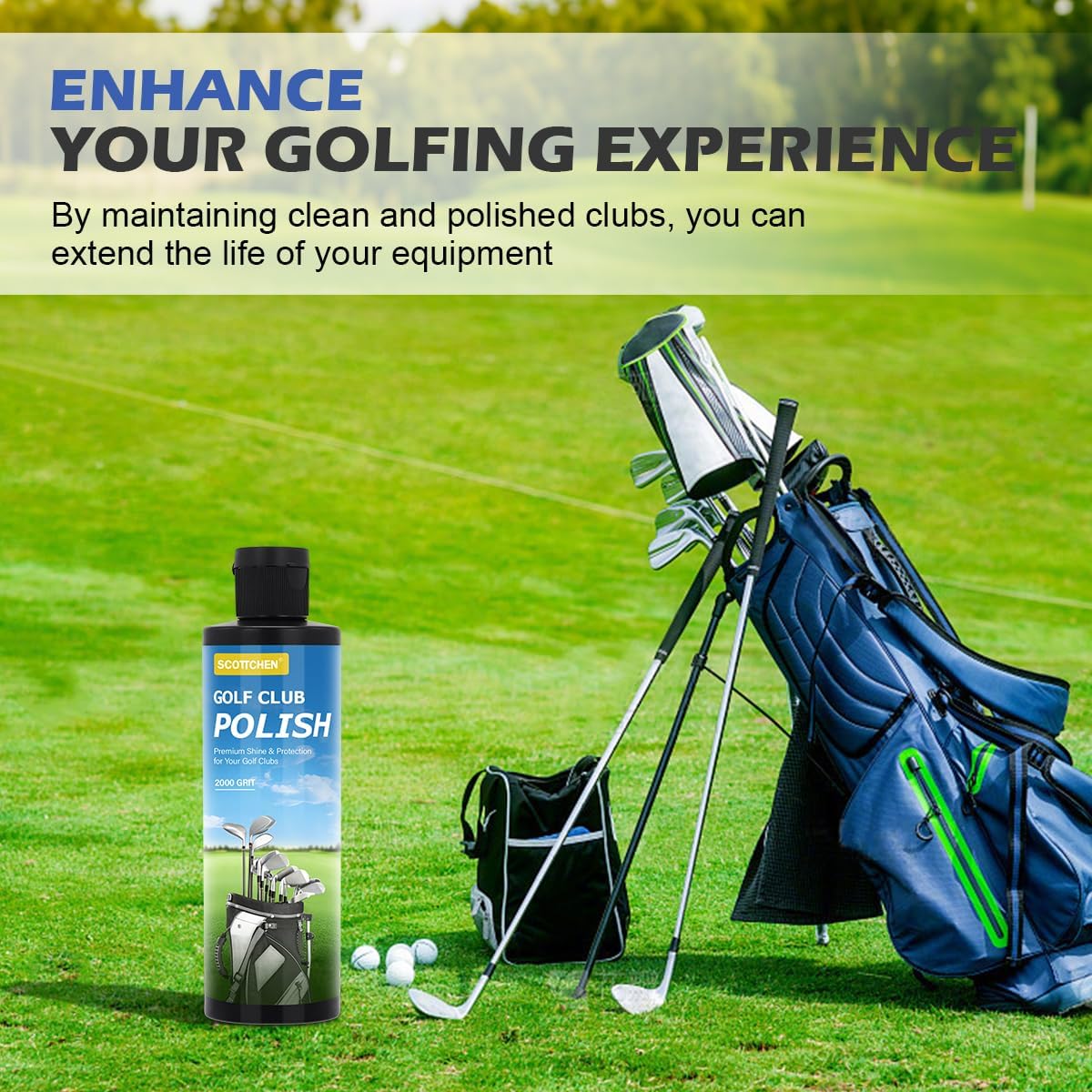 SCOTTCHEN Golf Club Polish,Golf Groove Cleaner,Golf Club Cleaner and Scratch Remover 8 Oz - 2000 Grit Formula for Premium Shine & Protection