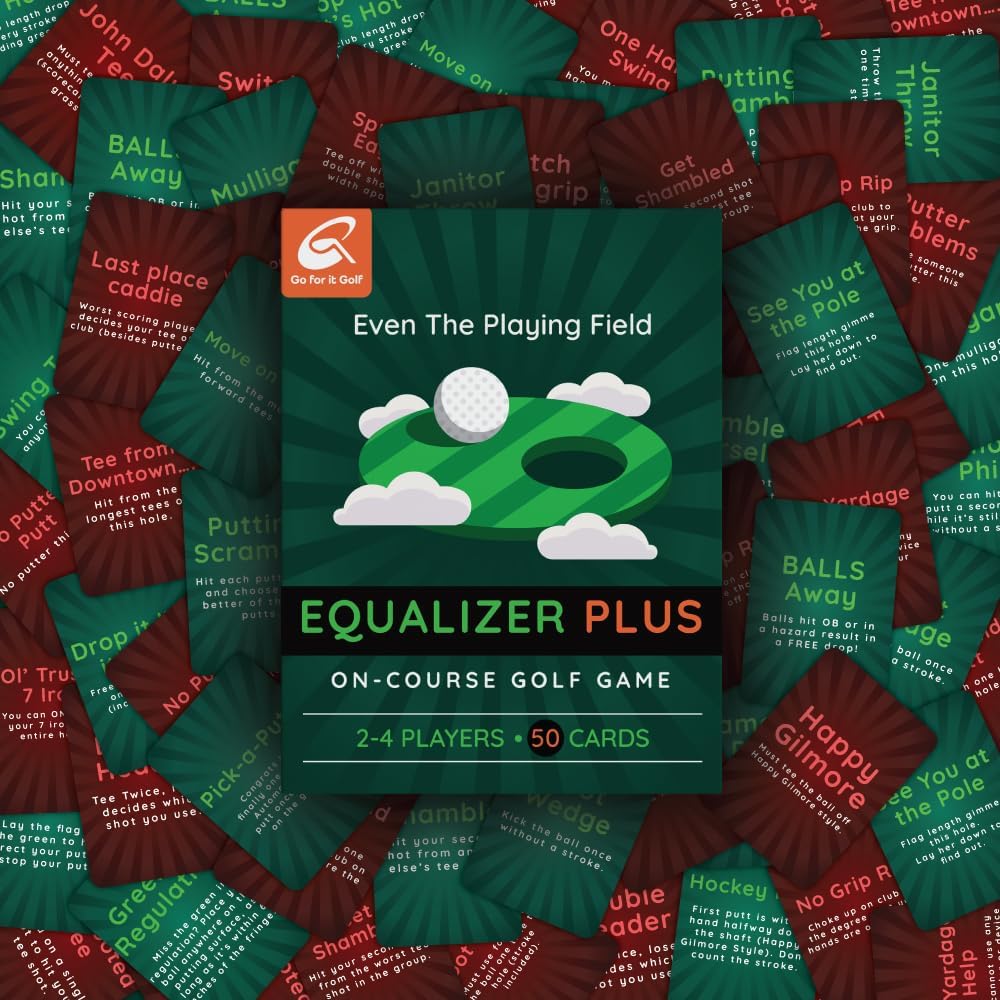 EqualizerPLUS: On-Course Golf Card Game, Interactive Fun for Every Hole, Skill-Level Equalizing Cards, Elevate Your Golf Experience, Ideal for Golfers of All Skill Levels (50 Cards)
