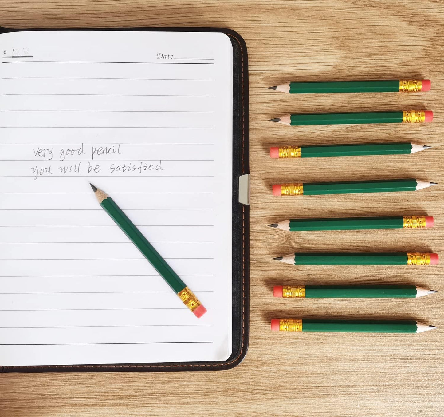Adhere 50pcs Golf Pencils with Eraser Hexagon Wooden half Pencils Graphite 2B for Golf Event Scoring, Classroom, Wedding, Pew, Pocket | Free Pencil Sharpener (Green・Hexagon・50pcs)