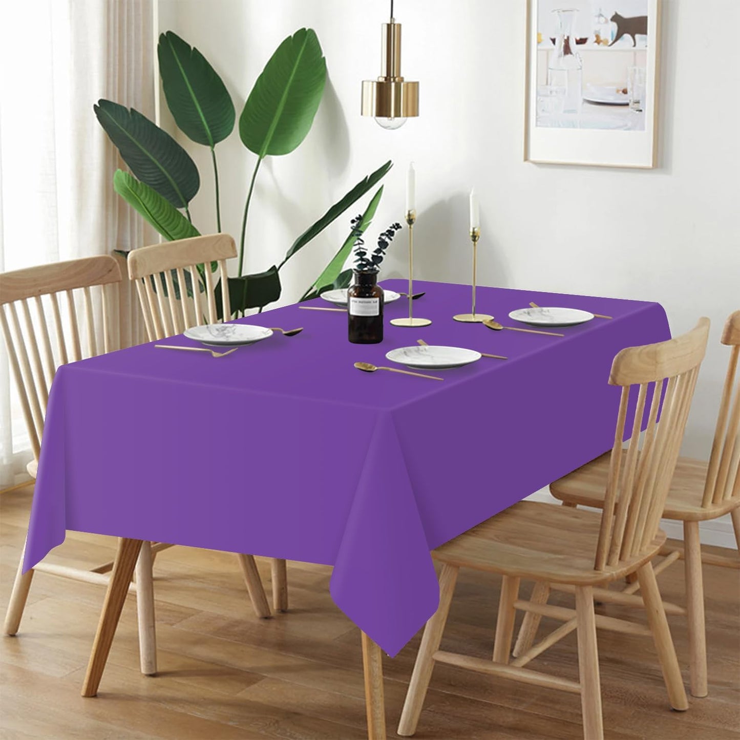 QIKSION Plastic Table Cloth Disposable 12 Pack, 54 x 108 Inch Tablecloths for Rectangle Tables, Purple Plastic Table Cover