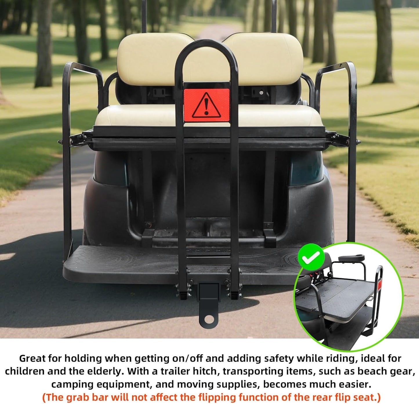 Roykaw Golf Cart Rear Seat Grab Bar & Trailer Hitch with Receiver Assembly Universal Compatible with EZGO Club Car Yamaha, Convenient to Tow and Easy to Instal