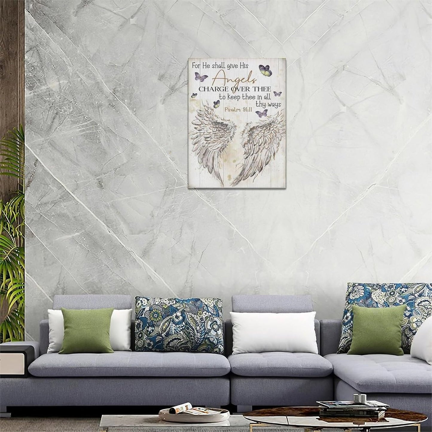 Scripture Psalm 91 Wall Art Christian Angel Wings Pictures Wall Decor Bible Verse Canvas Painting Print Artwork Abstract Modern Home Decorations Framed Ready to Hang for Office Living Room 20"x24"