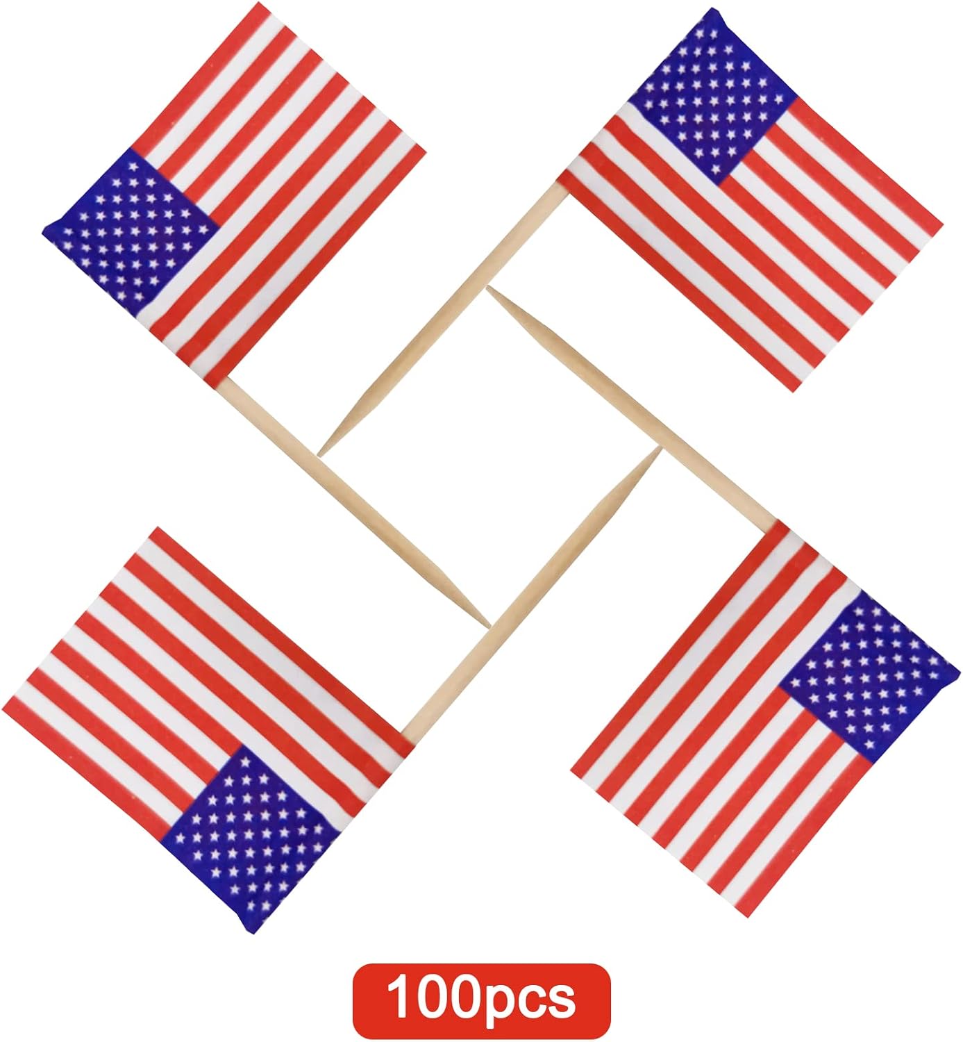 BLUE TOP 100 Pcs USA American Flag Toothpick Flags,Small Toothpick Mini Stick Cupcake Toppers Olympic Games Celebration Party Decoration Celebration Cocktail picks for Party Bar Sport events.
