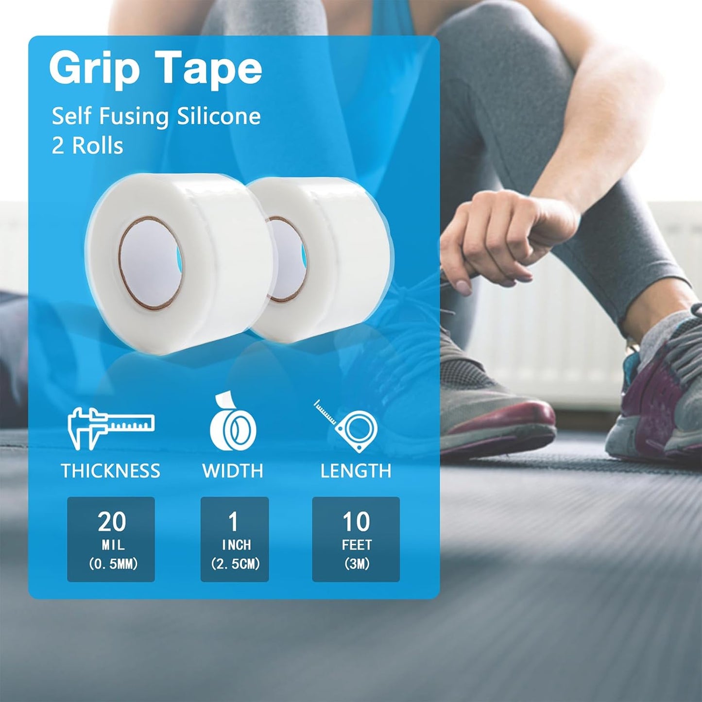2 Rolls 1IN X 10FT Grip Tape, Self Fusing Silicone Grip Wrap for Handles, No Adhesive, White
