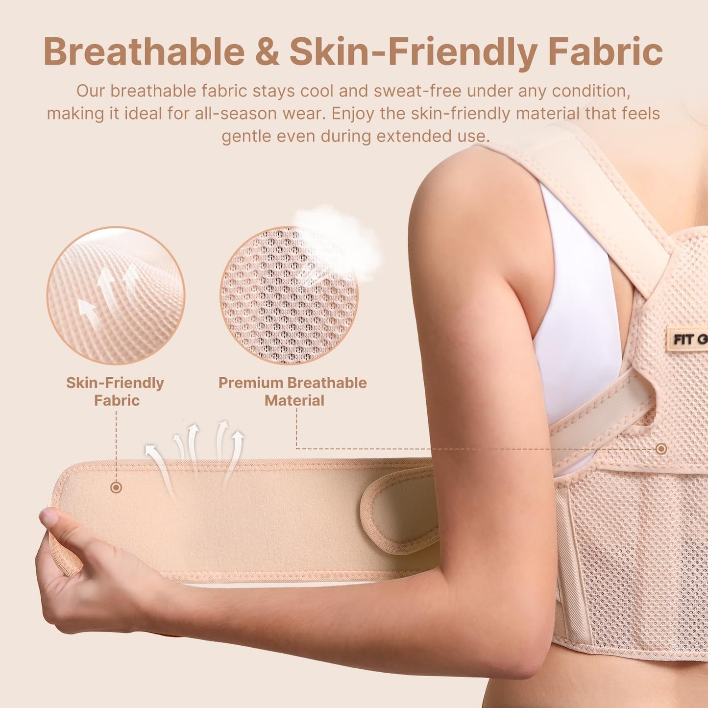 Fit Geno Posture Corrector for Women: Adjustable Lightweight Upper Back Brace for Neck Shoulder & Upper Back Pain Relief - Improve Posture Correct Hunchback Slouching Kyphosis Invisible Under Clothes (M/L Under Bust 32"-45")