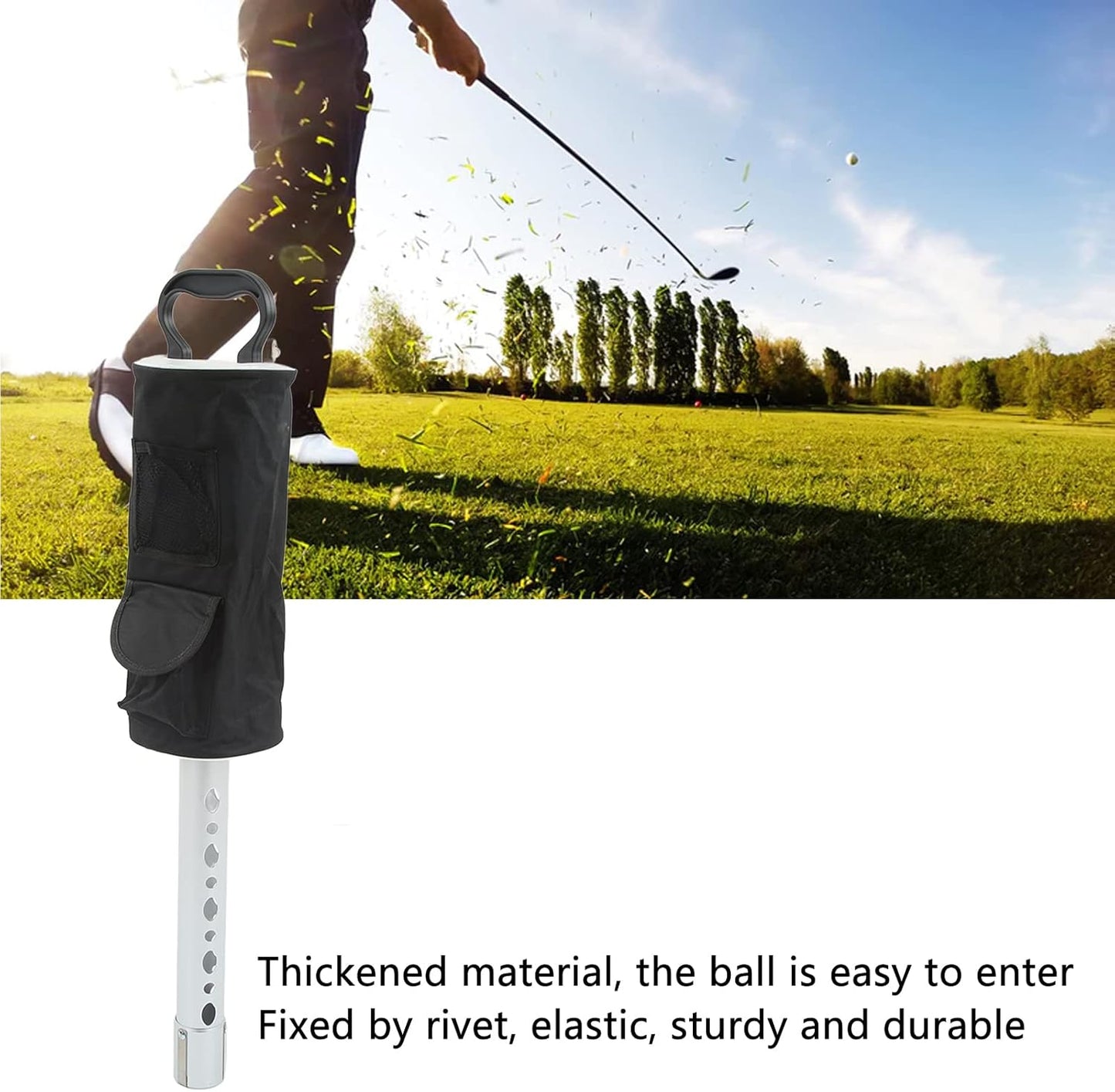 Golf Ball Retriever, Large Capacity Shag Bag with Aluminum Alloy Tube, Portable Golf Ball Shagger for Indoor Outdoor Course