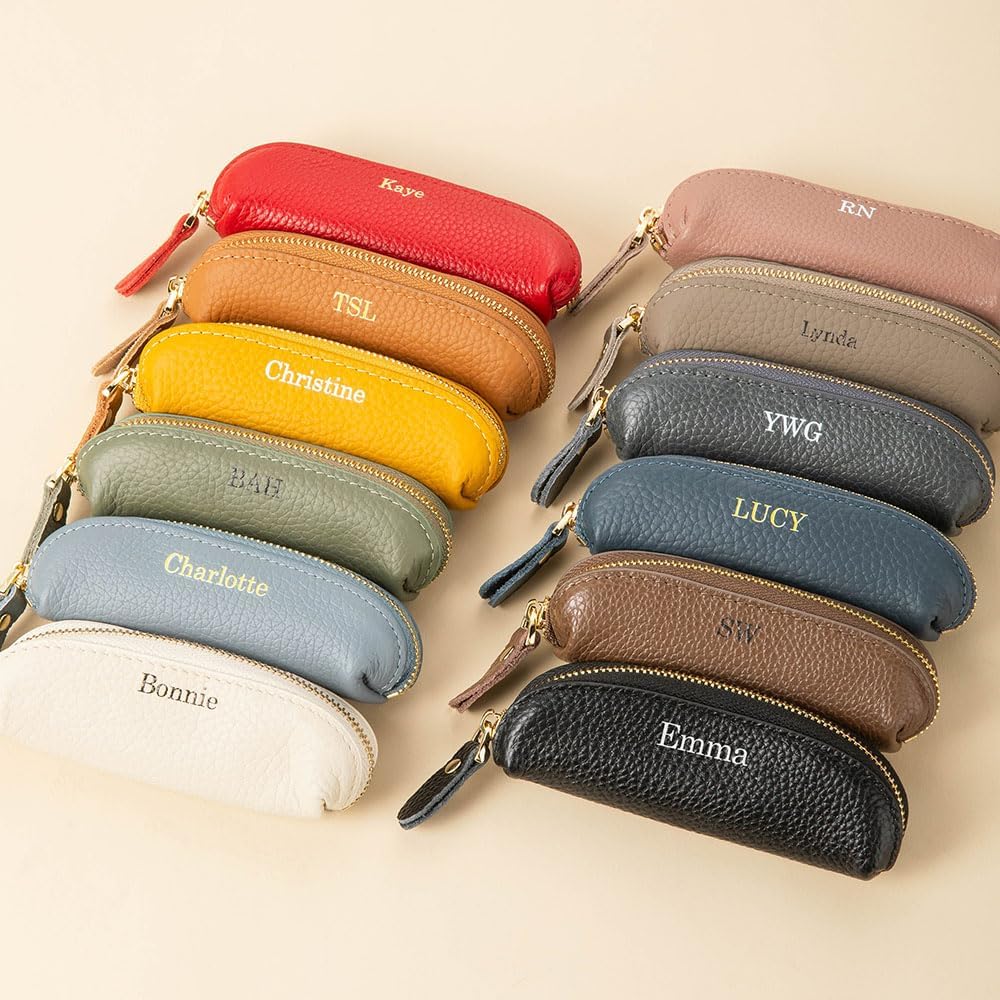 Personalized Multicolor Mini Genuine Leather Coin Purse Small Change Zipper Purse Makeup Bag with Name Daily Travel Accessories Birthday Gift for Women