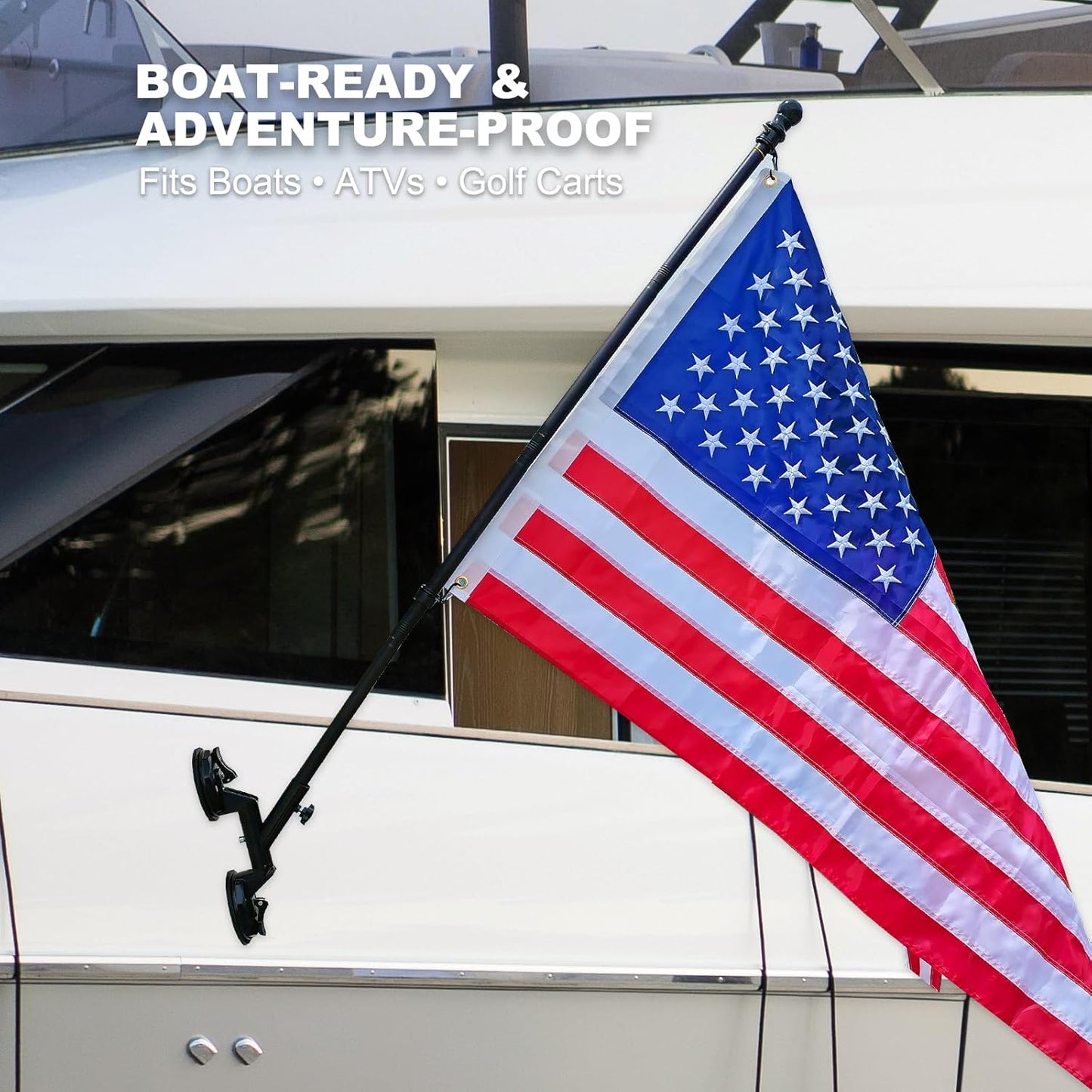 Quick Flag Mount - Suction Cup Flag Pole Holder for RV, Truck, Boat, Camper, Car, Golf Cart - No-Drill Heavy-Duty Suction - Outdoor Flag Bracket for Camping, Tailgating, Patriotic Display