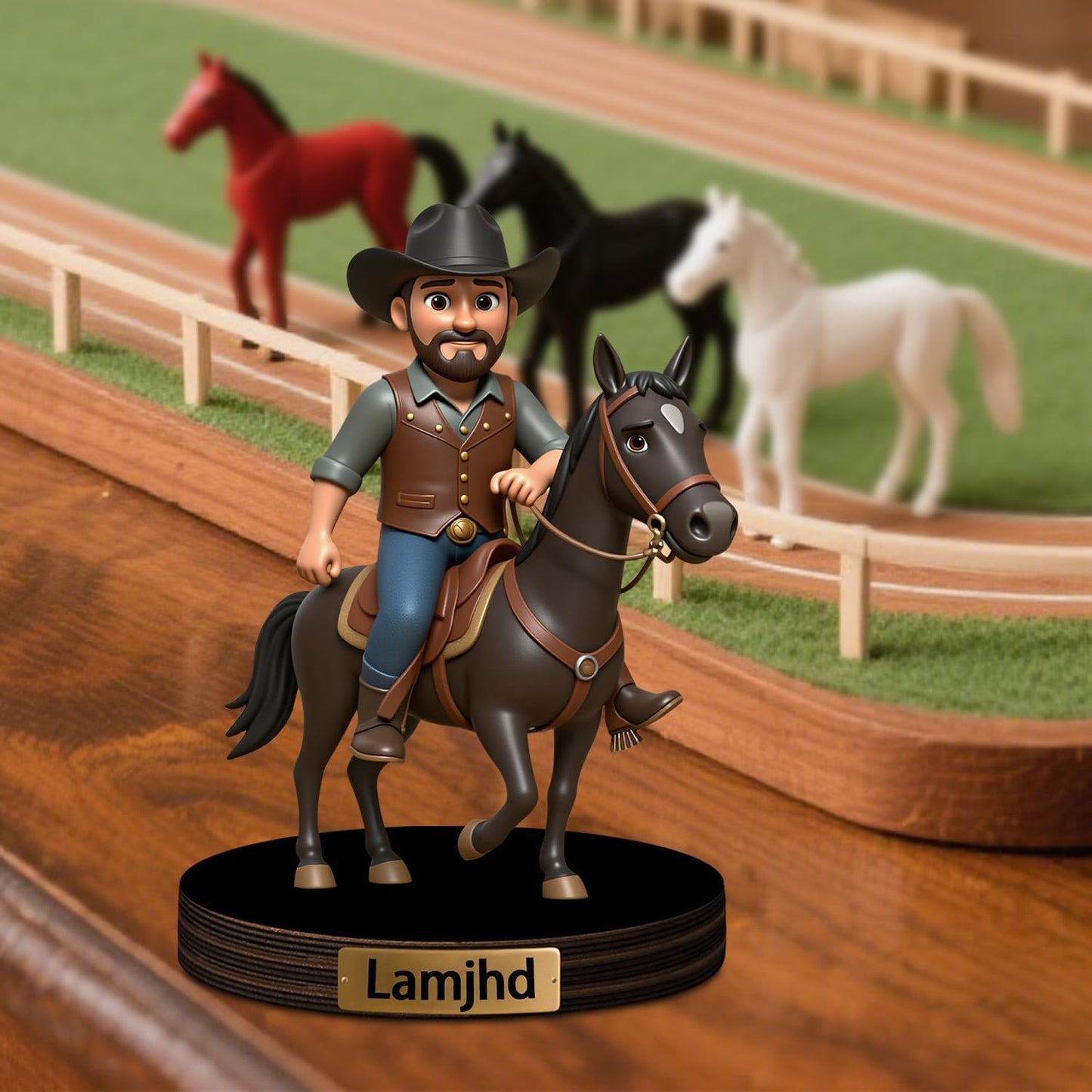 Personalized Horse Racing Cartoon Photo Sculpture Ornament Custom Name 2D Acrylic Horse Rider Photo Figurine Desk Decor Gift for Men Women Family Race Horses Lover Birthday Xmas (Style 6)