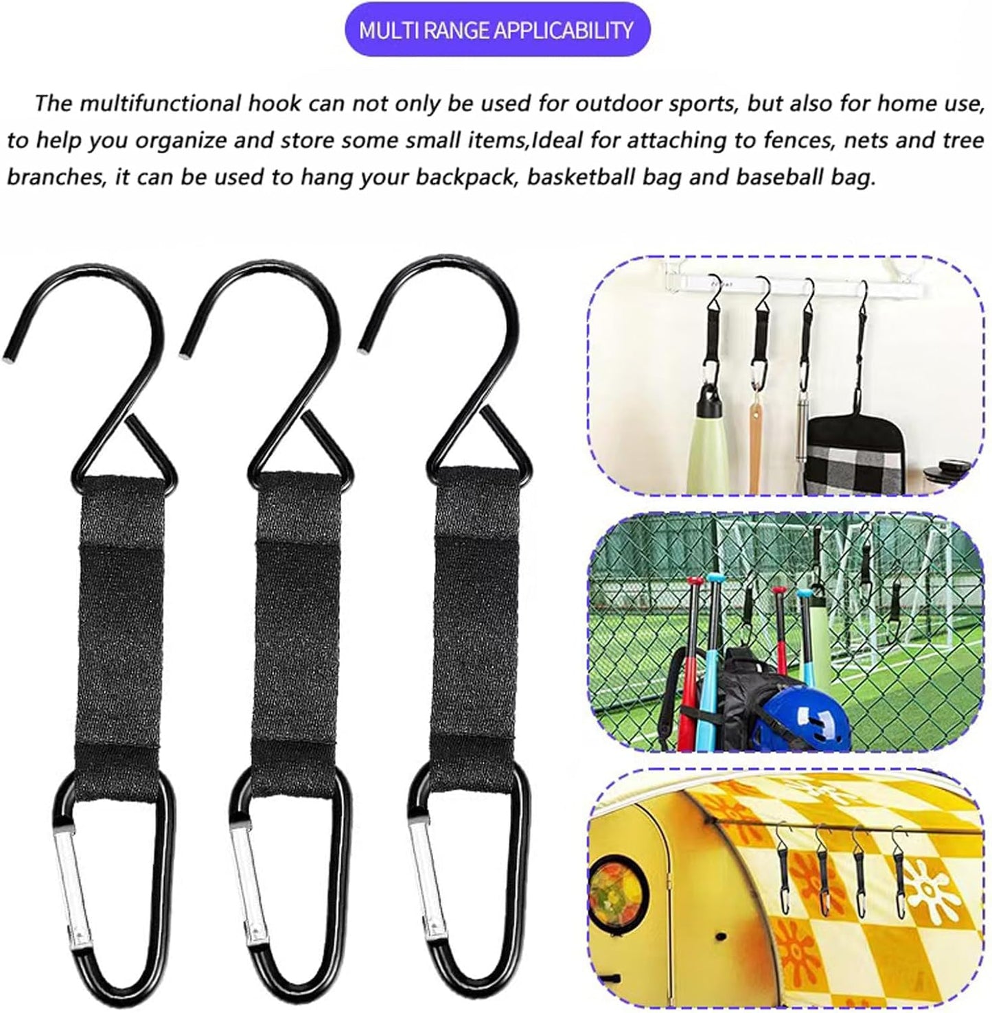 Fence Hooks for Bat Bags and Water Bottle,Hanging Buckles Metal Hooks for Baseball,Tennis,Softball,Football Bag Outdoor Sports Equipment (2)