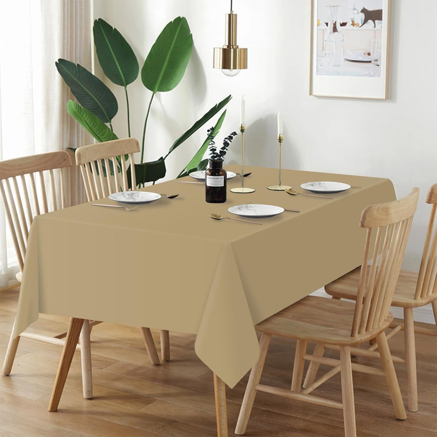 QIKSION Plastic Table Cloth Disposable 12 Pack, 54 x 108 Inch Tablecloths for Rectangle Tables, Gold Plastic Table Cover