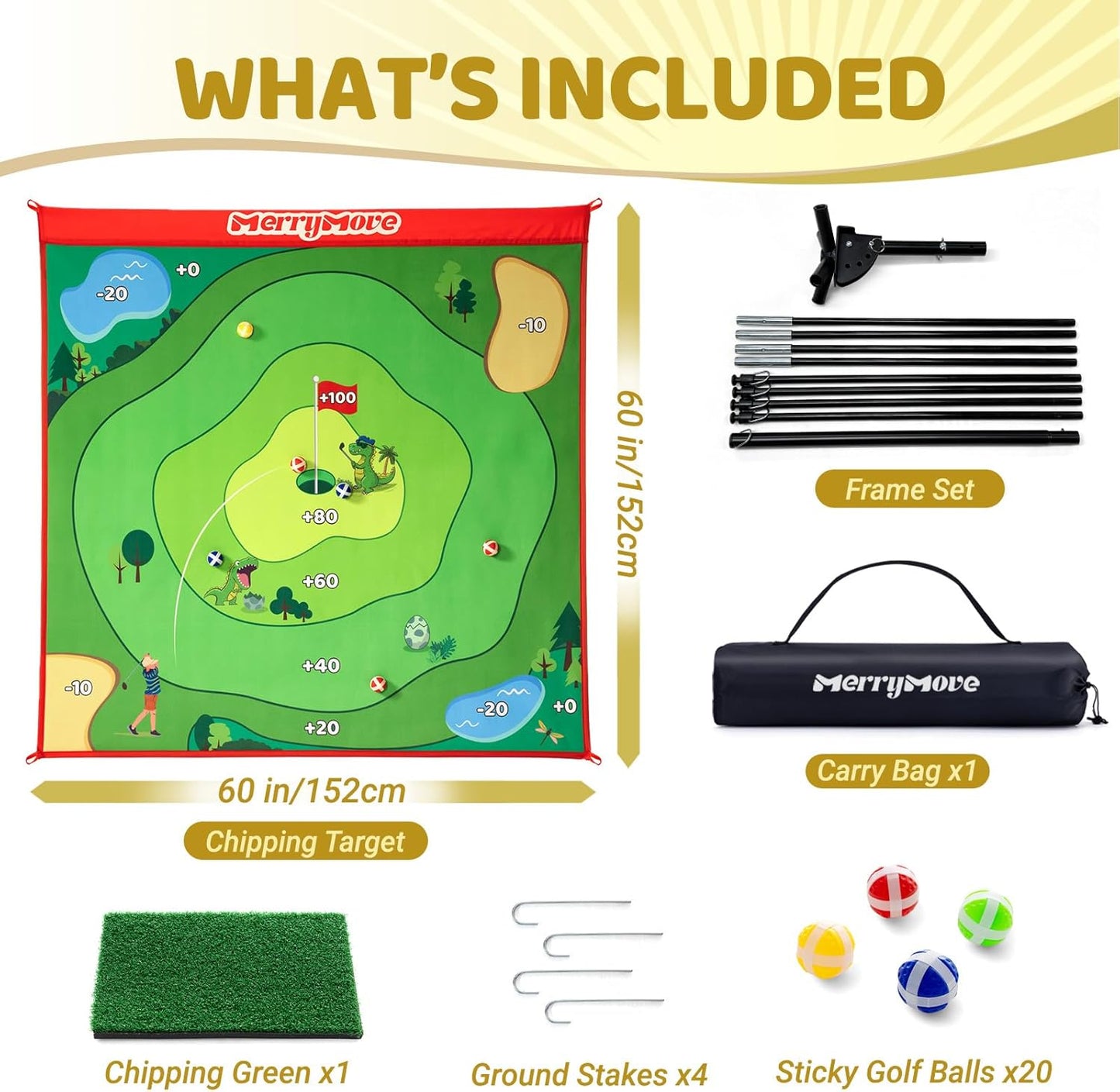 Golf Chipping Game Set : Portable 6-Angle Adjustable Practice Mat Set with 20 Sticky Balls for Indoor Outdoor Training & Family Fun (Golf Club Not Included)