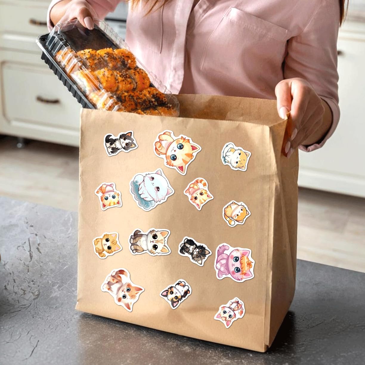 Cute Cartoon Cat Stickers Pack Vinyl for Kids Teens Lovers Scrapbook Laptop Water Bottle Decoration 50pcs Hat Skateboard Motorcycle Bike Bumper Bedroom Phone