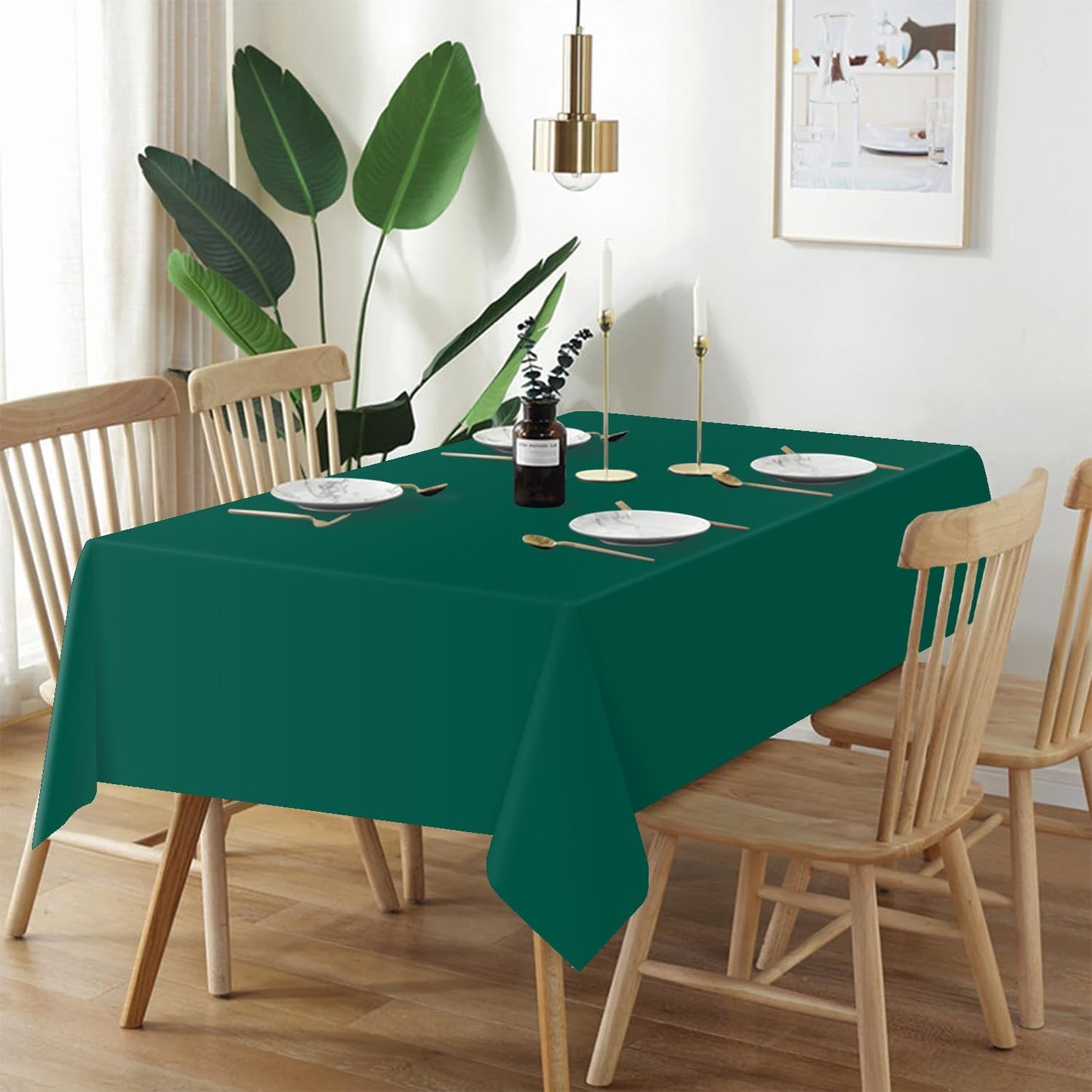 QIKSION Plastic Table Cloth Disposable 3 Pack, 54 x 108 Inch Tablecloths for Rectangle Tables, Dark Green Plastic Table Cover