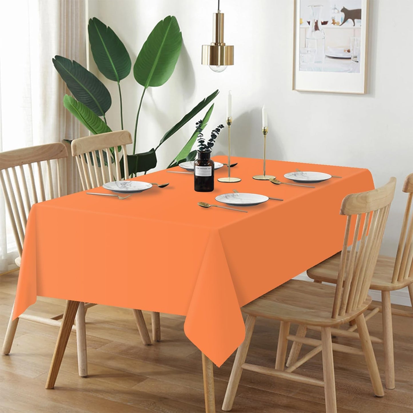 QIKSION Plastic Table Cloth Disposable 3 Pack, 54 x 108 Inch Tablecloths for Rectangle Tables, Orange Plastic Table Cover