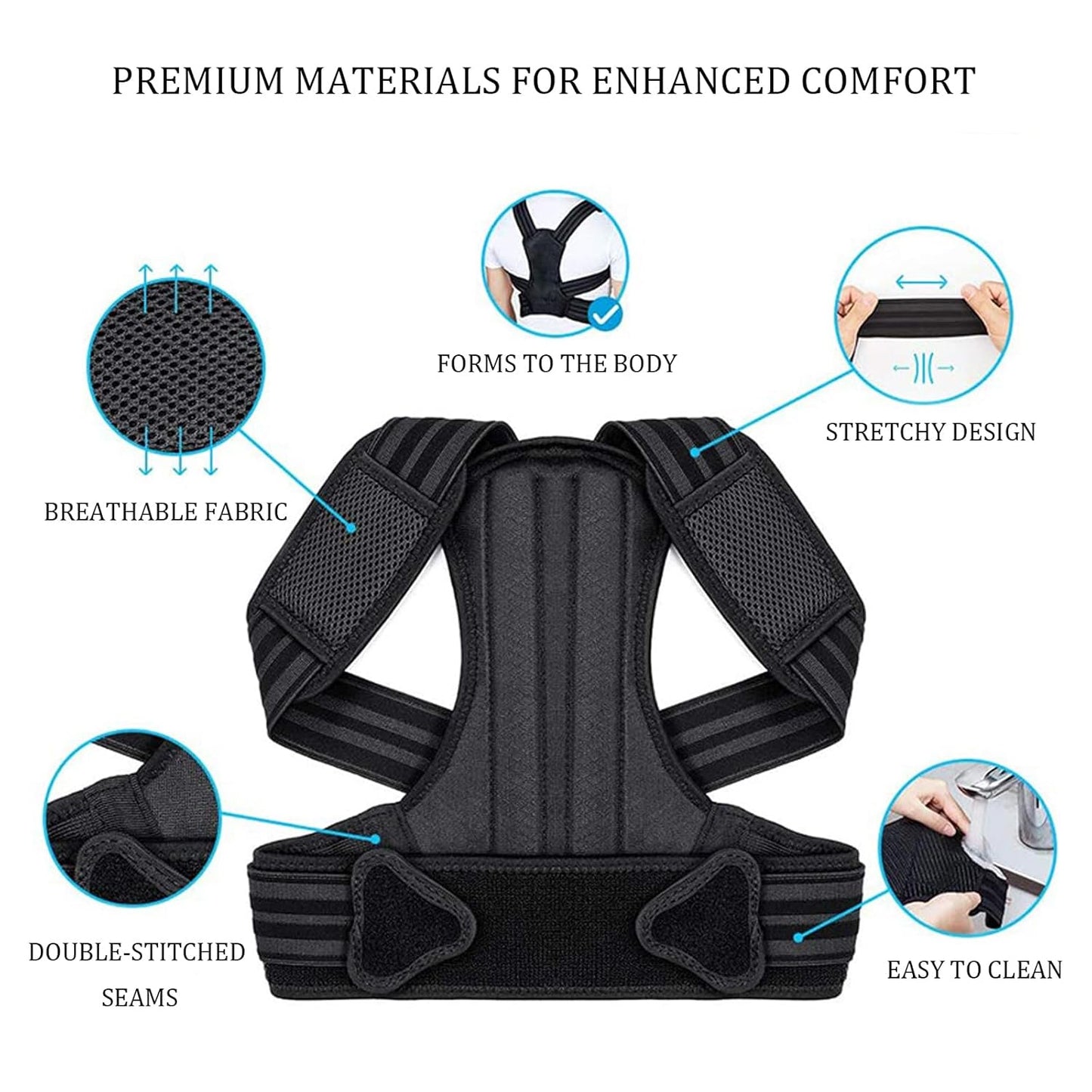 Posture Corrector, Back Brace for Women and Man, Soft and Comfortable, Breathable Mesh (Black, Medium)