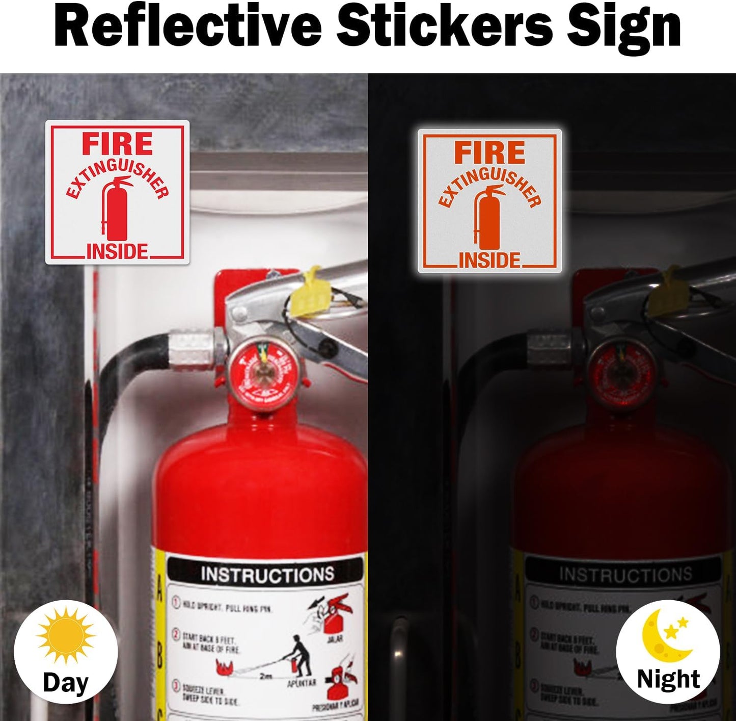 T&R Fire Extinguisher Inside Sign Stickers - 10 Pack - 3" x 3" Self-Adhesive Vinyl Reflective, UV resistant, Waterproof, Fade and Scratch Resistant, Suitable for Vehicles Indoor and Outdoor (Square)