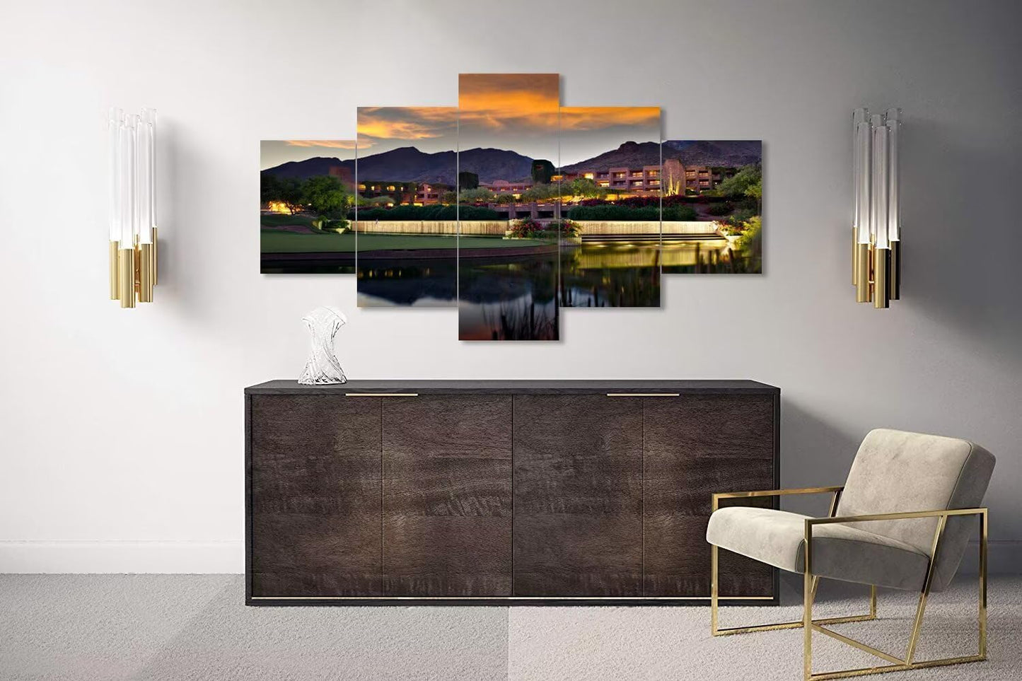 chenchenArt Foothill Mountains Golf Course Wall Art for Office Living Room Bedroom Home Decorations Golf Course Pictures Posters Canvas Prints Modern Artwork Framed Ready to Hang(50''W x 24''H)