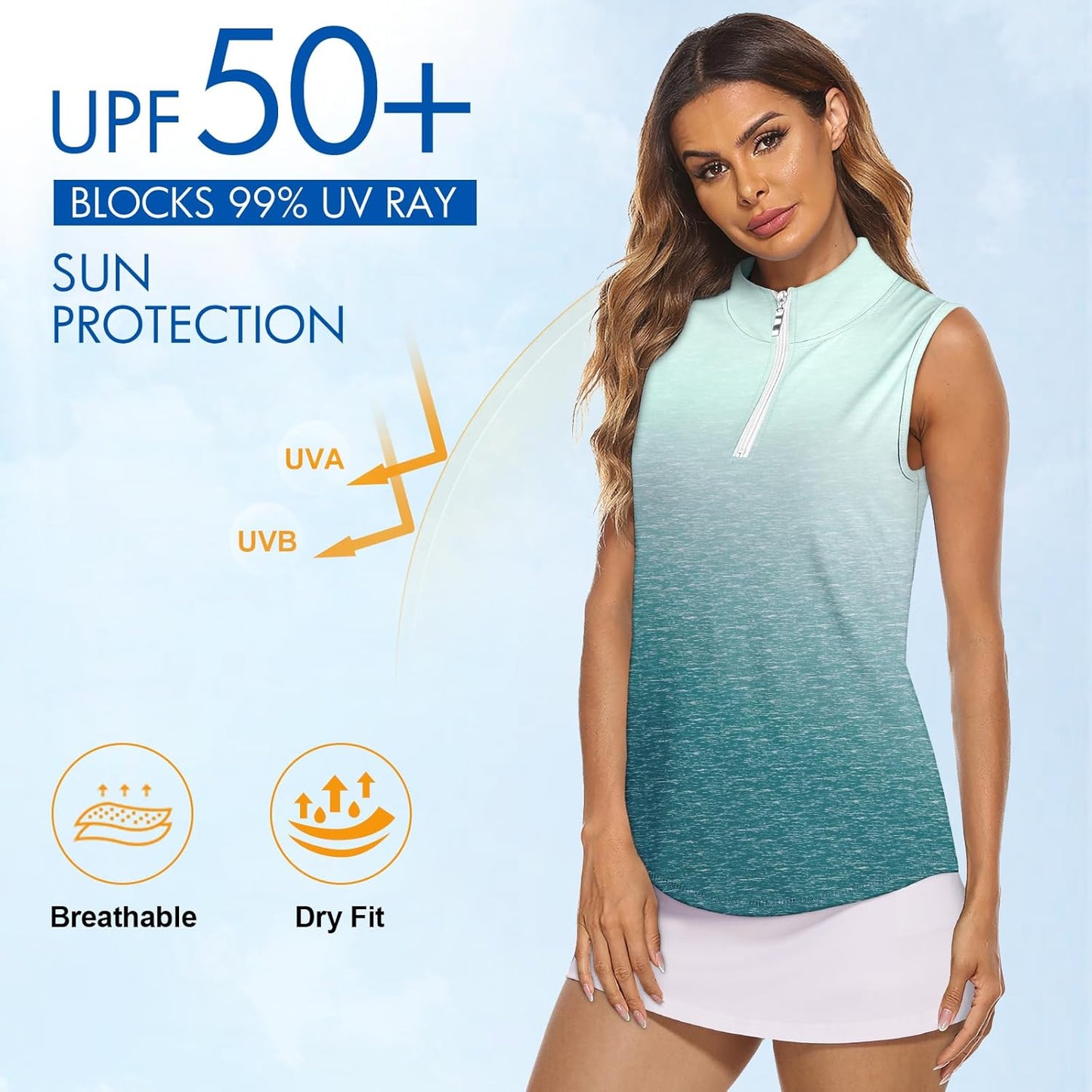 Koscacy Women's Sleeveless Golf Tennis Polo Shirts Zip Up Dry Fit Workout Tank Tops Athletic Shirt