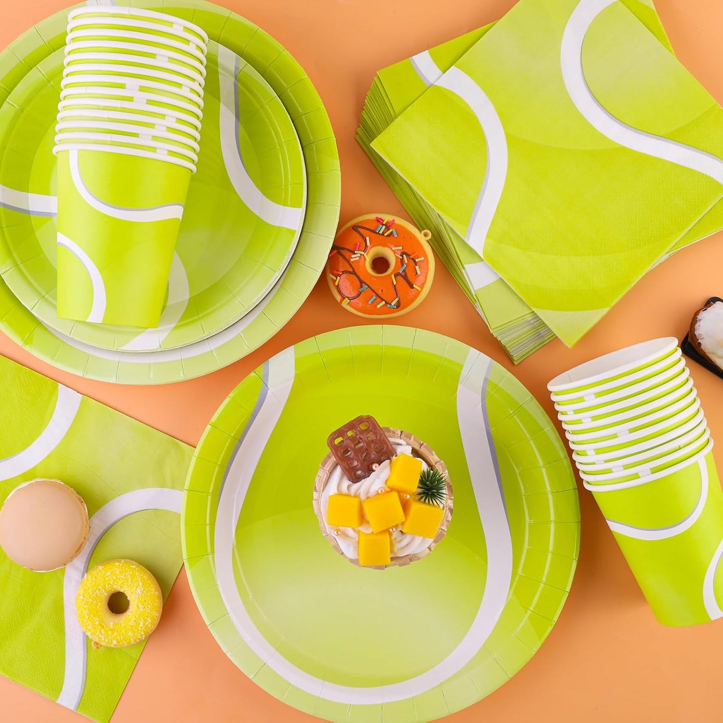 durony 96 Pieces Tennis Party Supplies Tableware Set Include Tennis Paper Plates Napkins and Cups Ball Game Dessert Plates for Sports Party Decorations, Serve 24 Guests