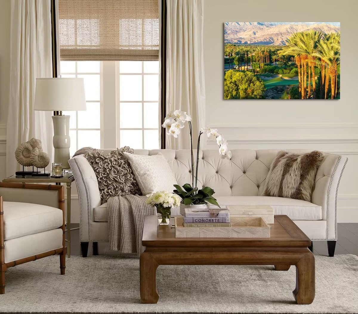 Palm Trees with Golf Course Canvas Wall Art for Living Room Bedroom Bathroom Home Decorations Coachella Valley Mountain Picture Wall Decor Prints Modern Framed Artwork Ready to Hang(12''H x 16''W)