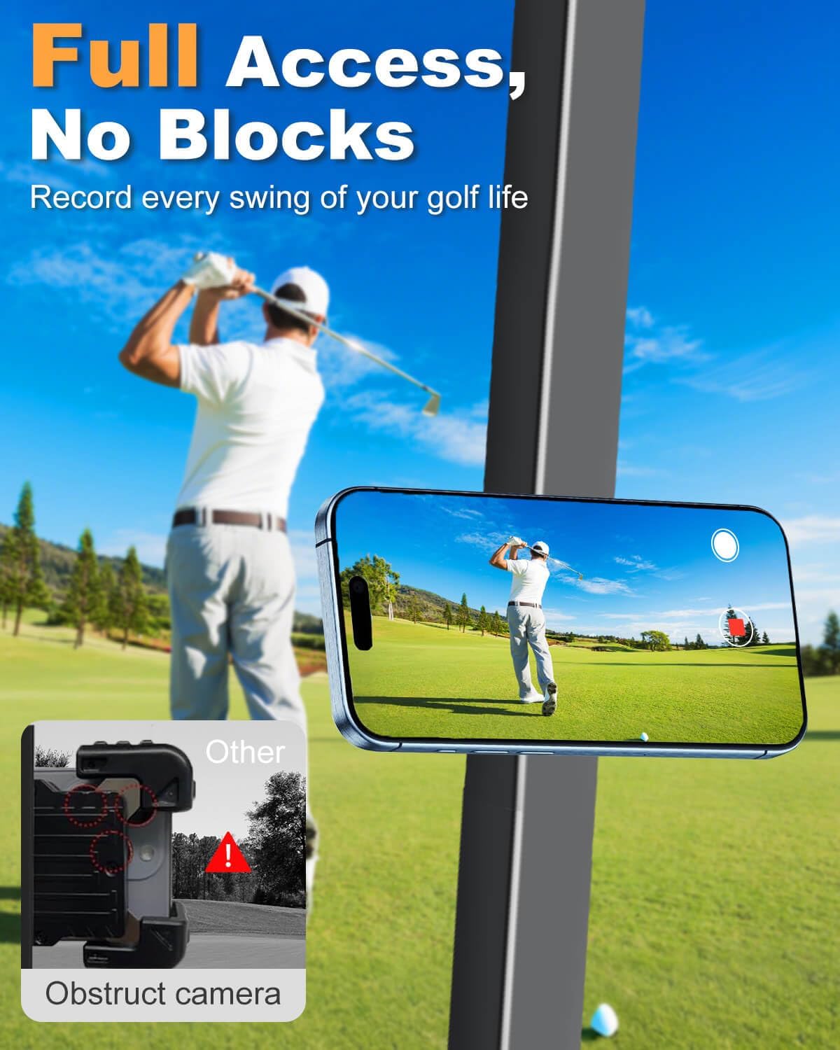 Magnetic Golf Cart Phone Holder with Strong Magnets & Safety Strap Double Protection Fit for Magsafe iPhone/Galaxy/Google Pixel, Golf Cart Phone Mount Compatible with EZGO/Club Car/Yamaha/ICON