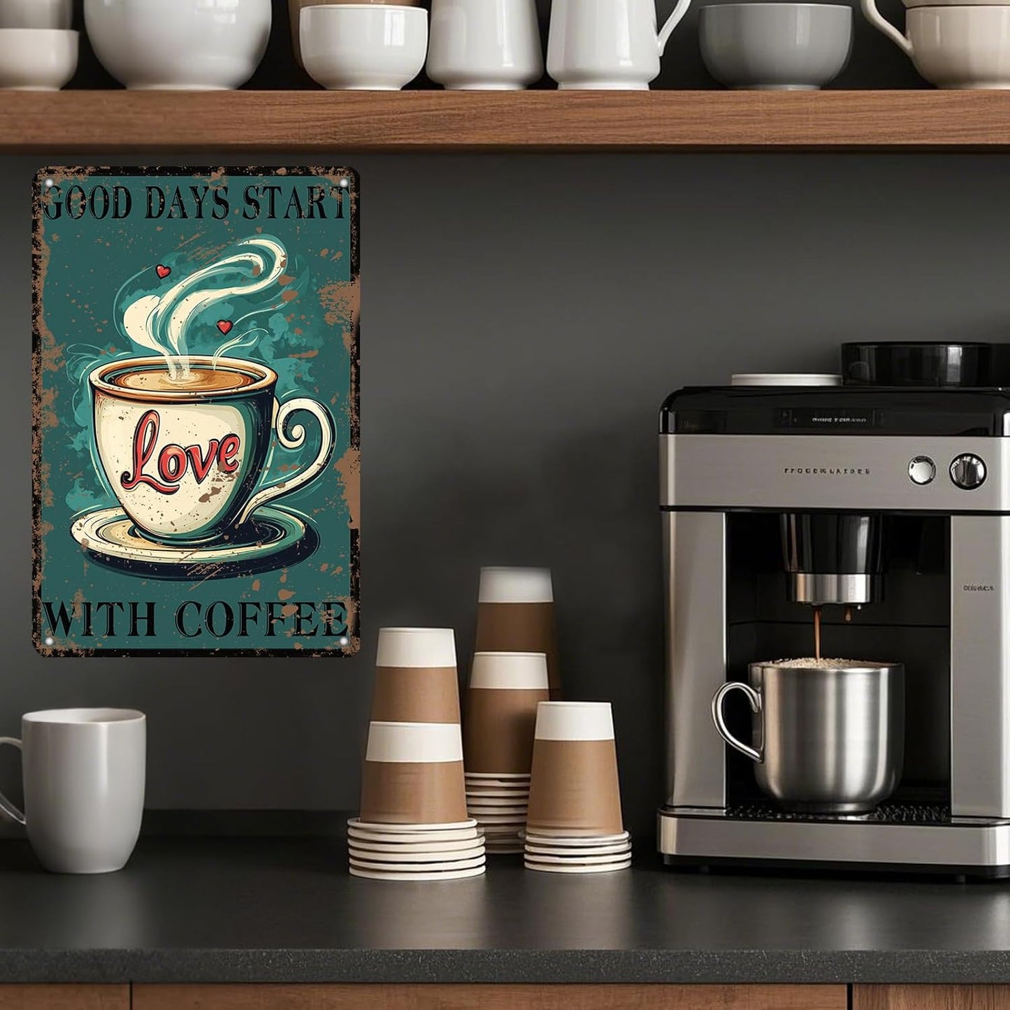 Funny Coffee Metal Tin Signs Good Days Start With Coffee Vintage Wall Decoration Poster For Home Kitchen 12x8 Inch