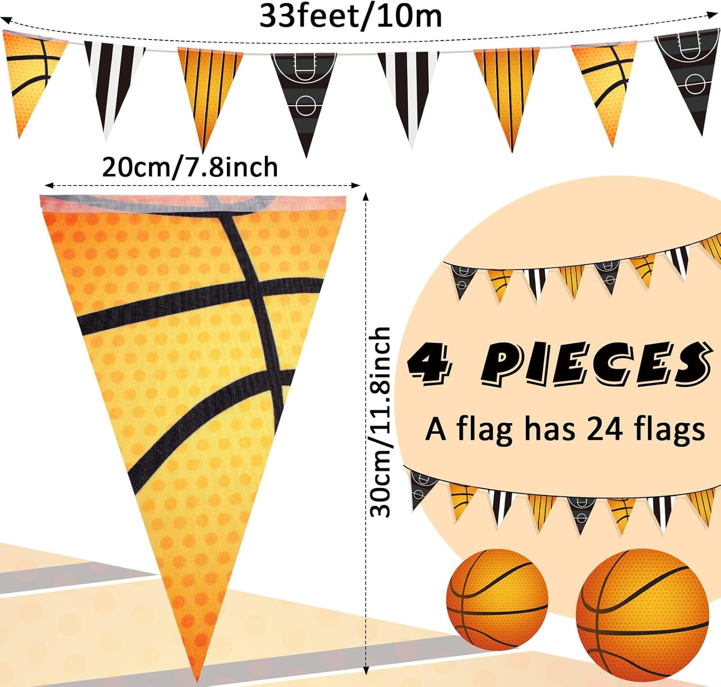 VitalCozy 4 Pcs 131 ft Basketball Pennant Banners Party Decorations American Basketball Theme Triangle Flags Garland Bunting for Birthday Camp BBQ Party Supplies Home Outdoor Hanging Decor
