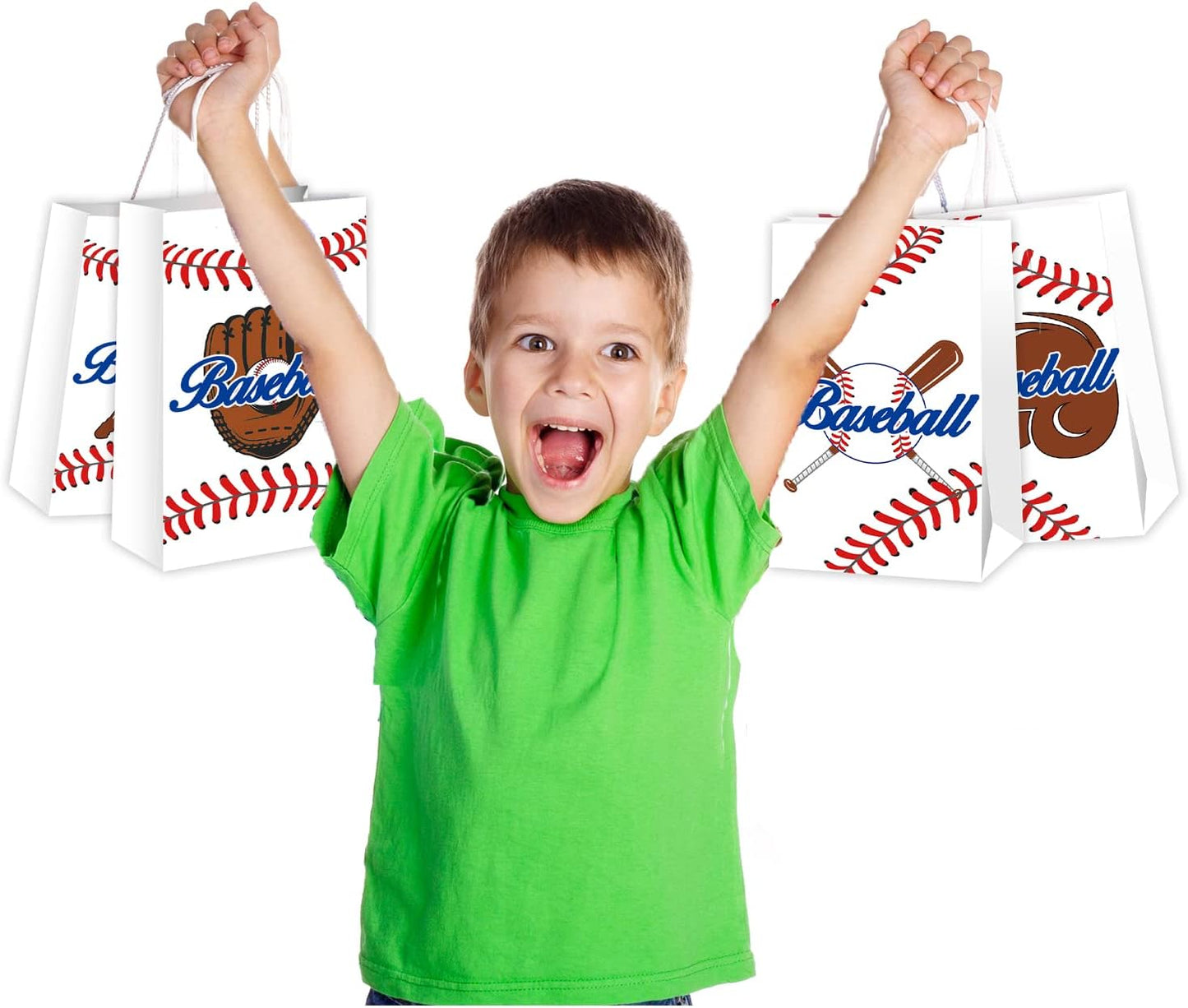 gisgfim 16pcs Baseball Theme Party Candy Goodie Favor Bags with Handle for Birthday Party & Baby Shower Decoration Supplies