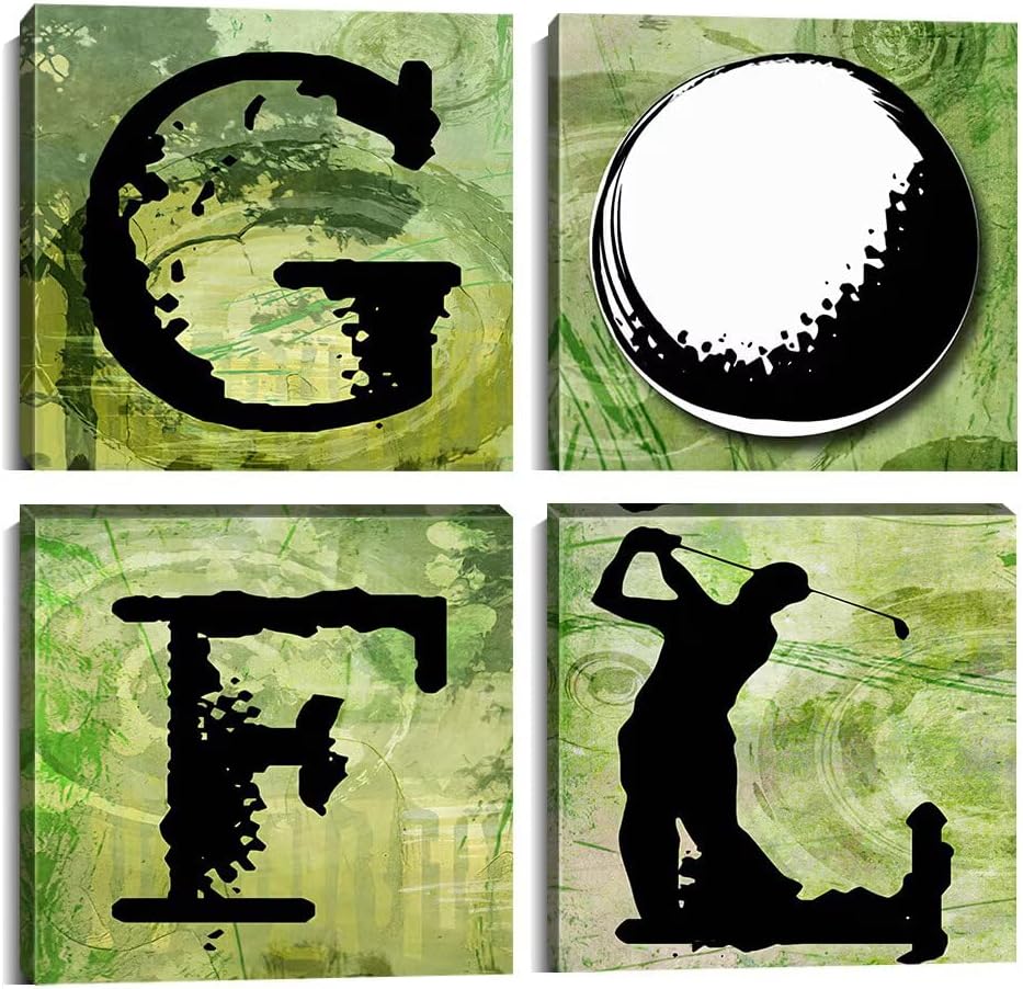 Pankila Golf Canvas Wall Art Golf Sports Wall Decor Green Leisure Poster Artwork for Gym Living Room Office Man Bedroom Painting Modern Minimalism Frame Print Artwork (12''W x 12''H x 4)