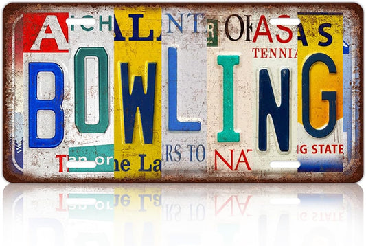 Vintage Sport Metal Tin Sign Bowling License Plate Wall Decor for Home Cafe Bar Pub 12 x 6 Inches