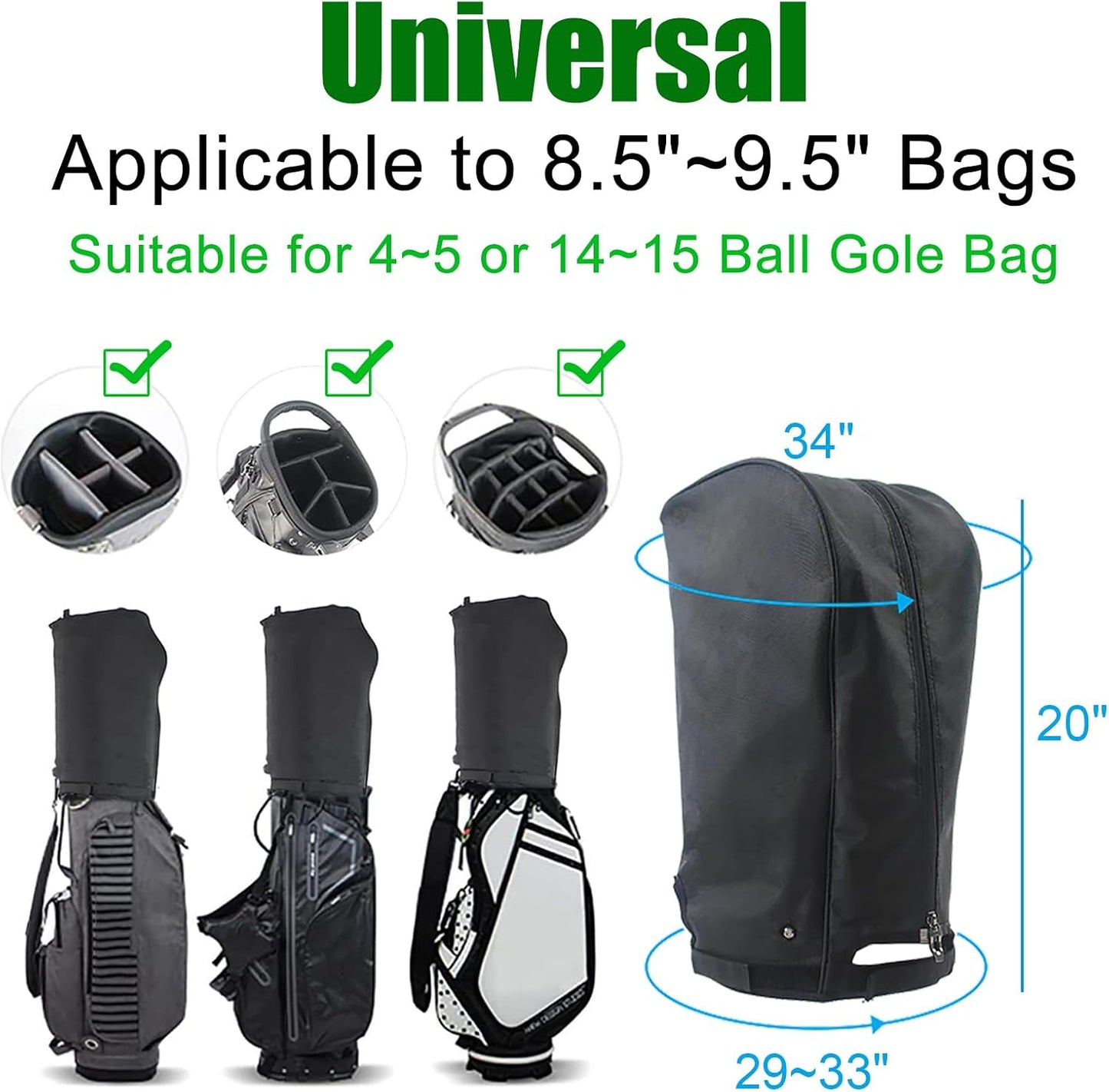 Golf Bag Cover Rain Hood Waterproof, Rain Cape for Golf Bags fit Almost All Tour Bags Golf Bags or Carry Cart for Mens Women Golfer (Black)