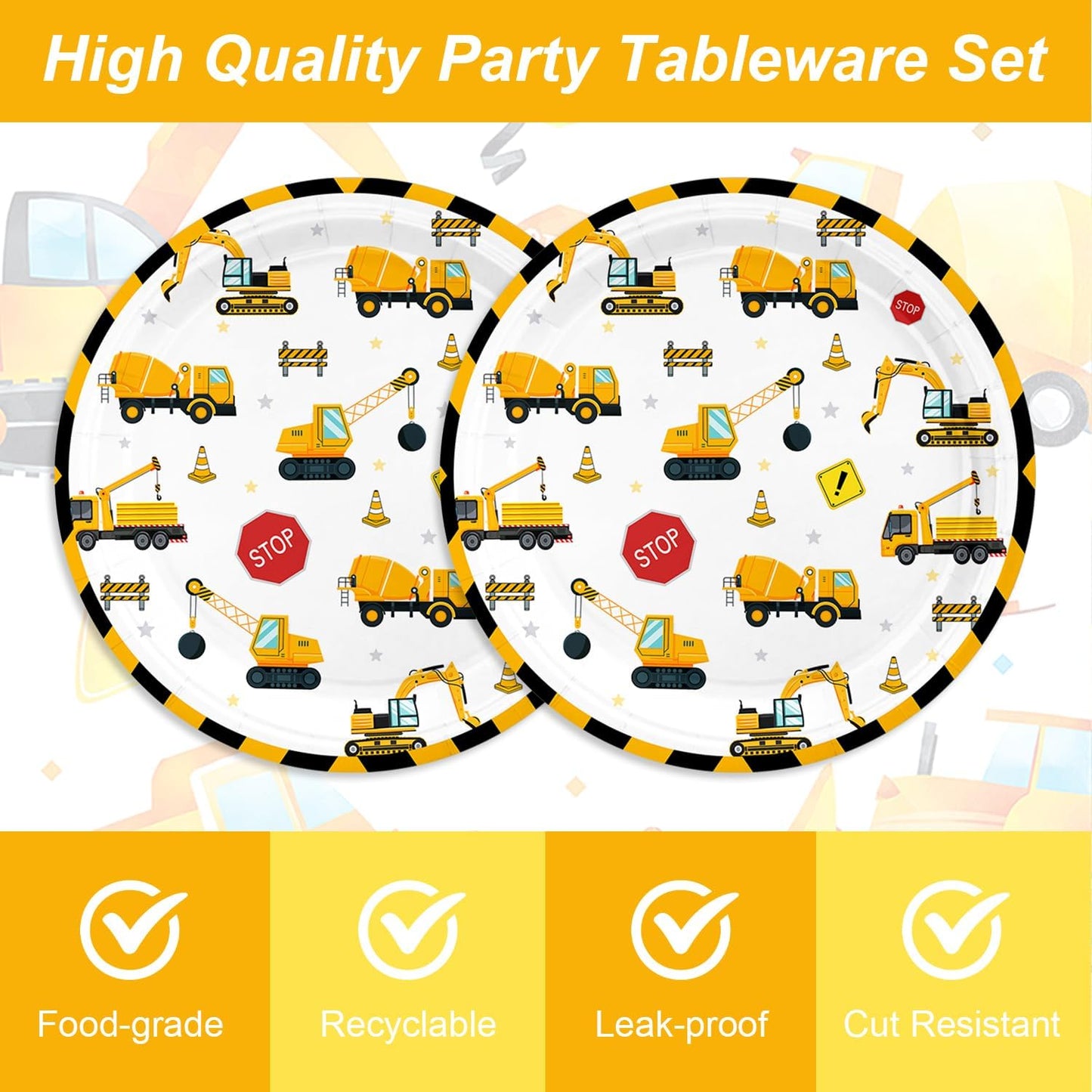 48Pcs Construction Birthday Party Supplies Excavator Birthday Decorations Including Plates and Napkins Forks Supplies Serves 16 Guests Baby Shower Construct Party Decorations