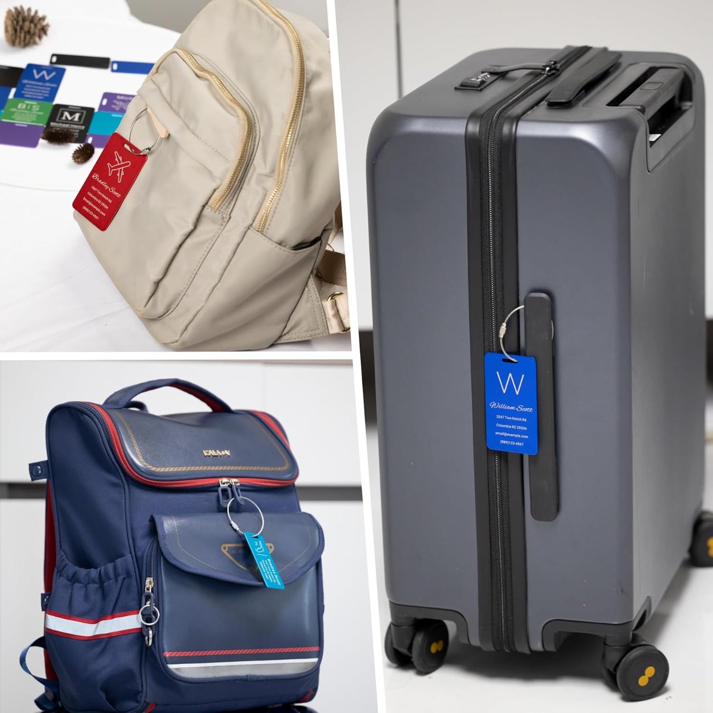 Personalized Luggage Tags for Suitcases Custom Metal Name Tags for Backpacks Bags Travel - Vertical (Lakeblue)
