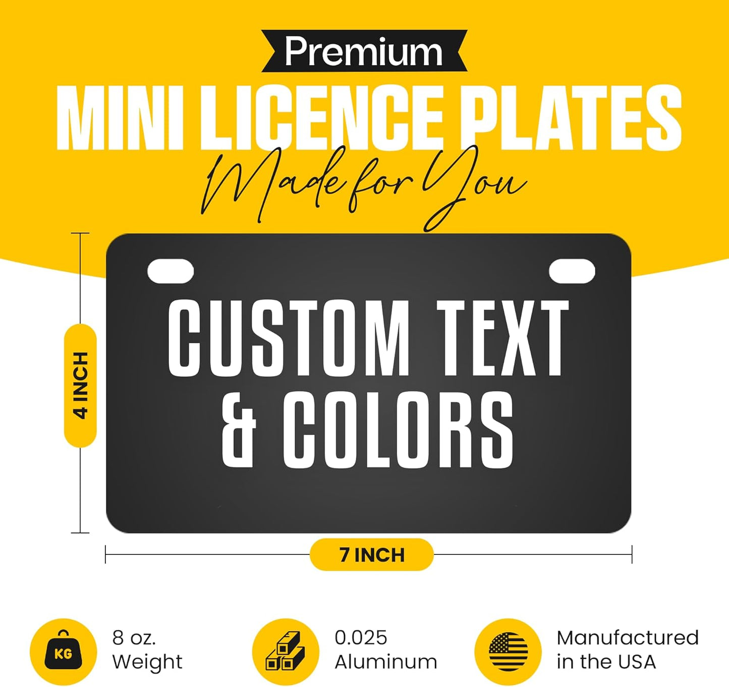 Custom Motorcycle License Plate - Custom Mini License Plate - Utv License Plate - Motorcycle Plate - ATV License Plate - Golf Cart License Plate - 7 x 4 - Choose Colors - Rust Free - Made in USA