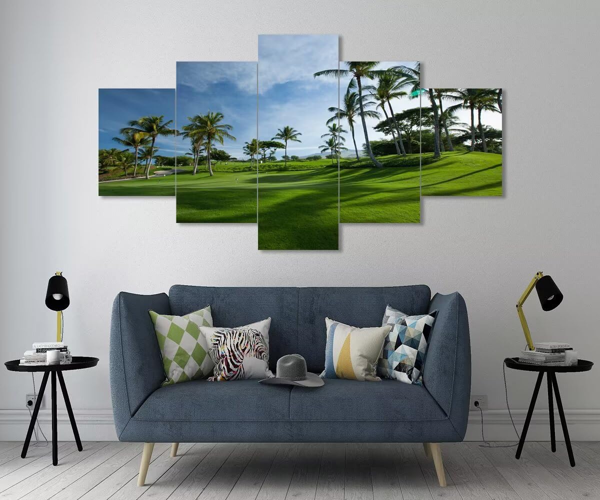 Hawaiian Golf Courses Canvas Wall Art for Office Living Room Bedroom Bathroom Home Decorations Hawaii Maui Island Pictures Posters Framed Artwork Ready to Hang(50''W x 24''H)